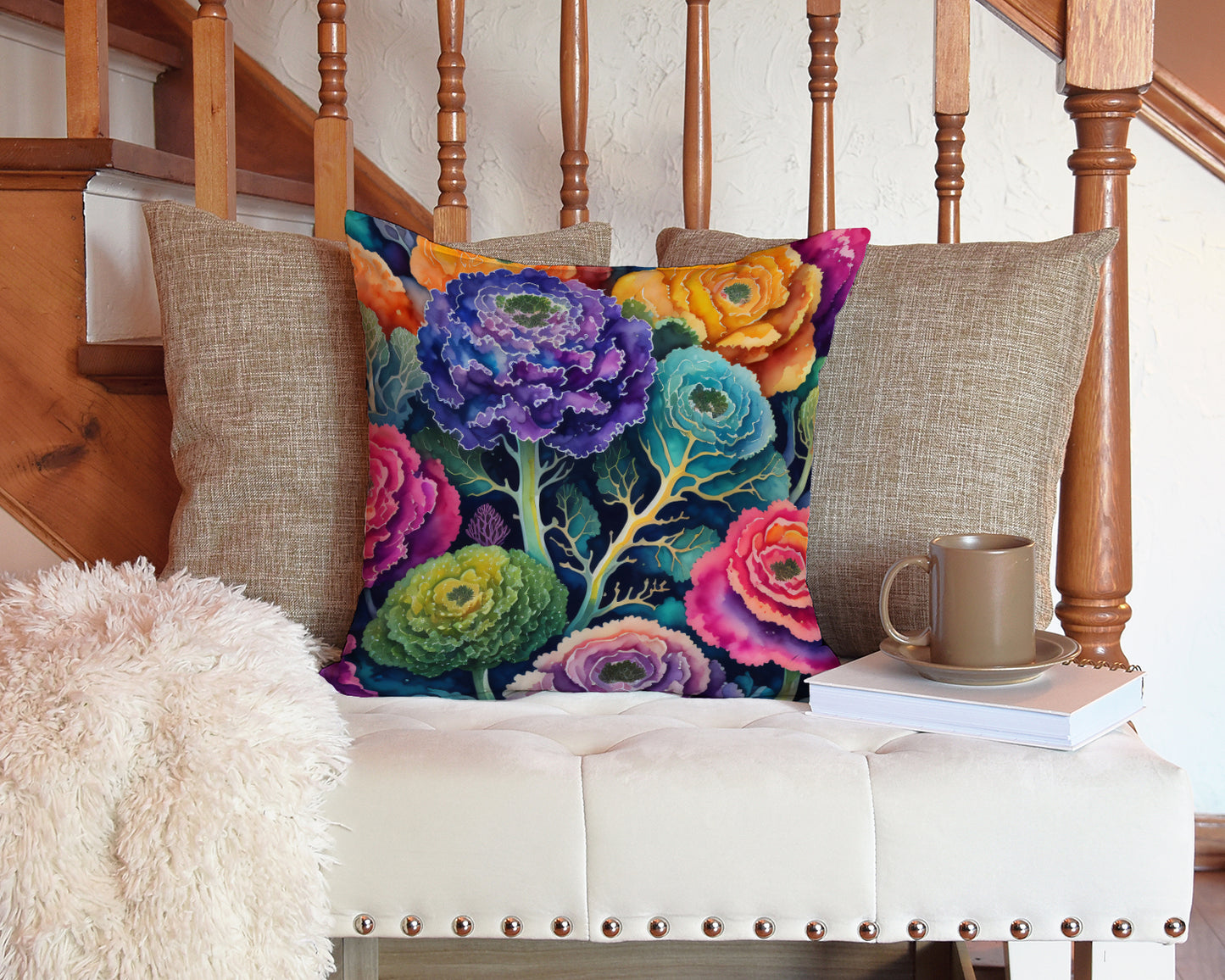 Colorful Ornamental Kale Throw Pillow