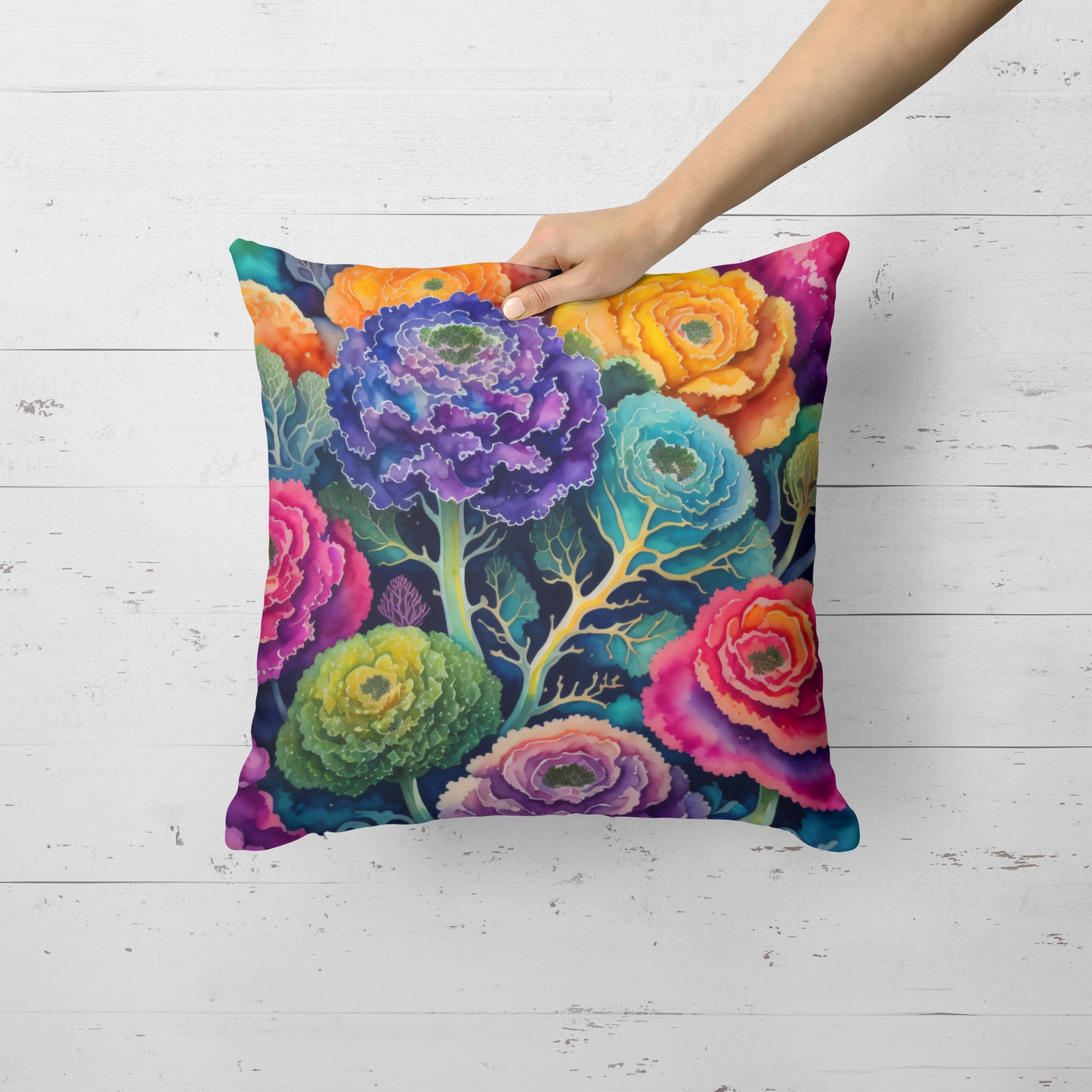 Colorful Ornamental Kale Throw Pillow