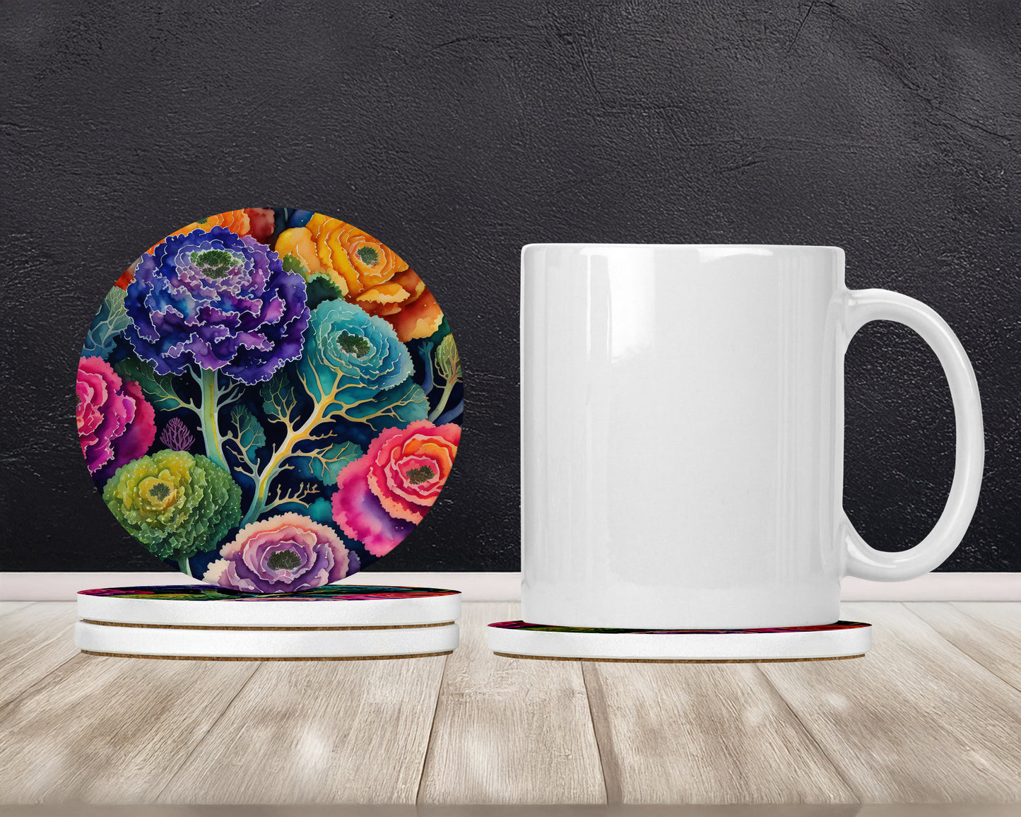 Colorful Ornamental Kale Large Sandstone Coasters Pack of 4