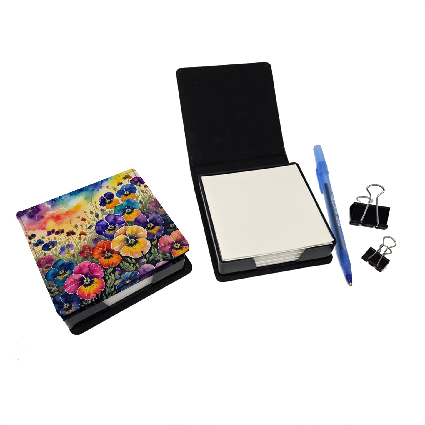 Colorful Pansies PU Leather Note Paper Holder