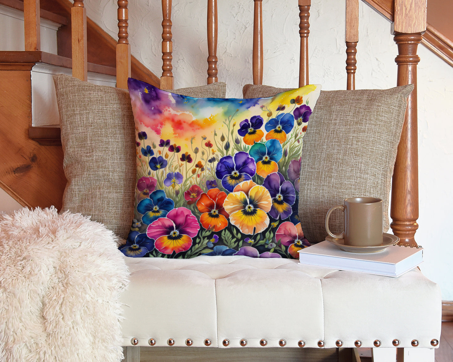 Colorful Pansies Throw Pillow