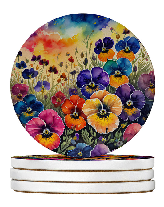 Buy this Colorful Pansies Large Sandstone Coasters Pack of 4