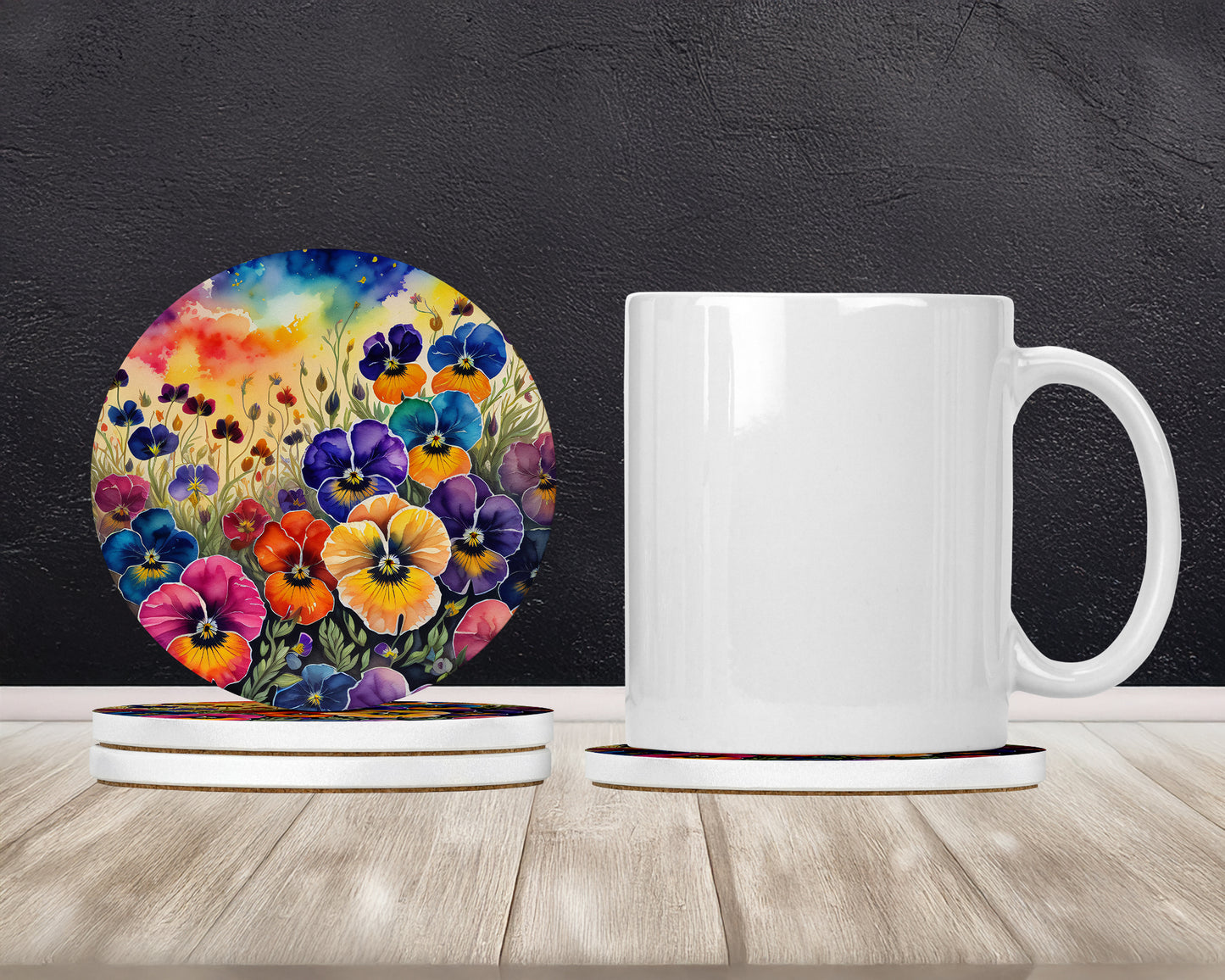 Colorful Pansies Large Sandstone Coasters Pack of 4