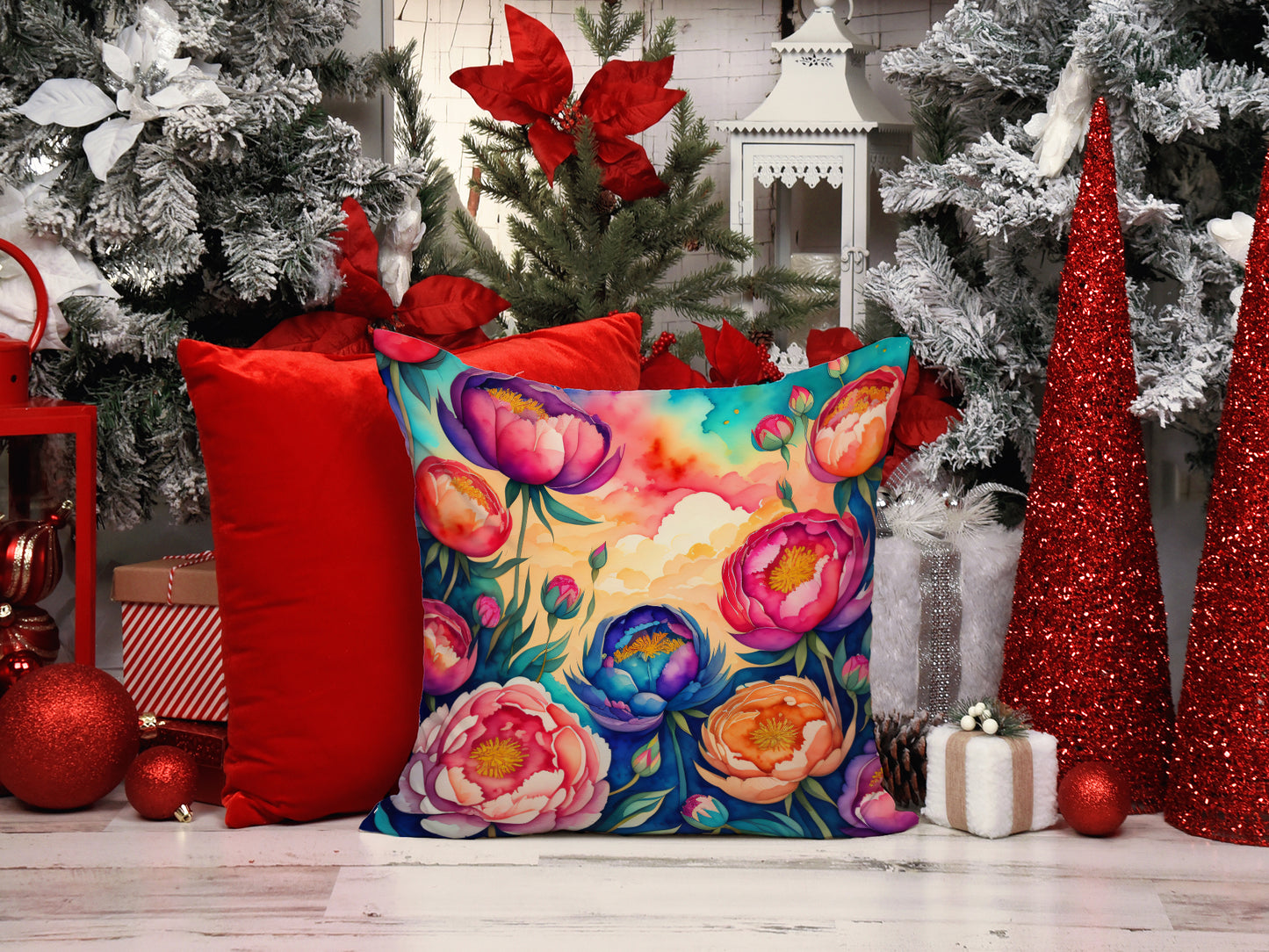 Colorful Peonies Throw Pillow