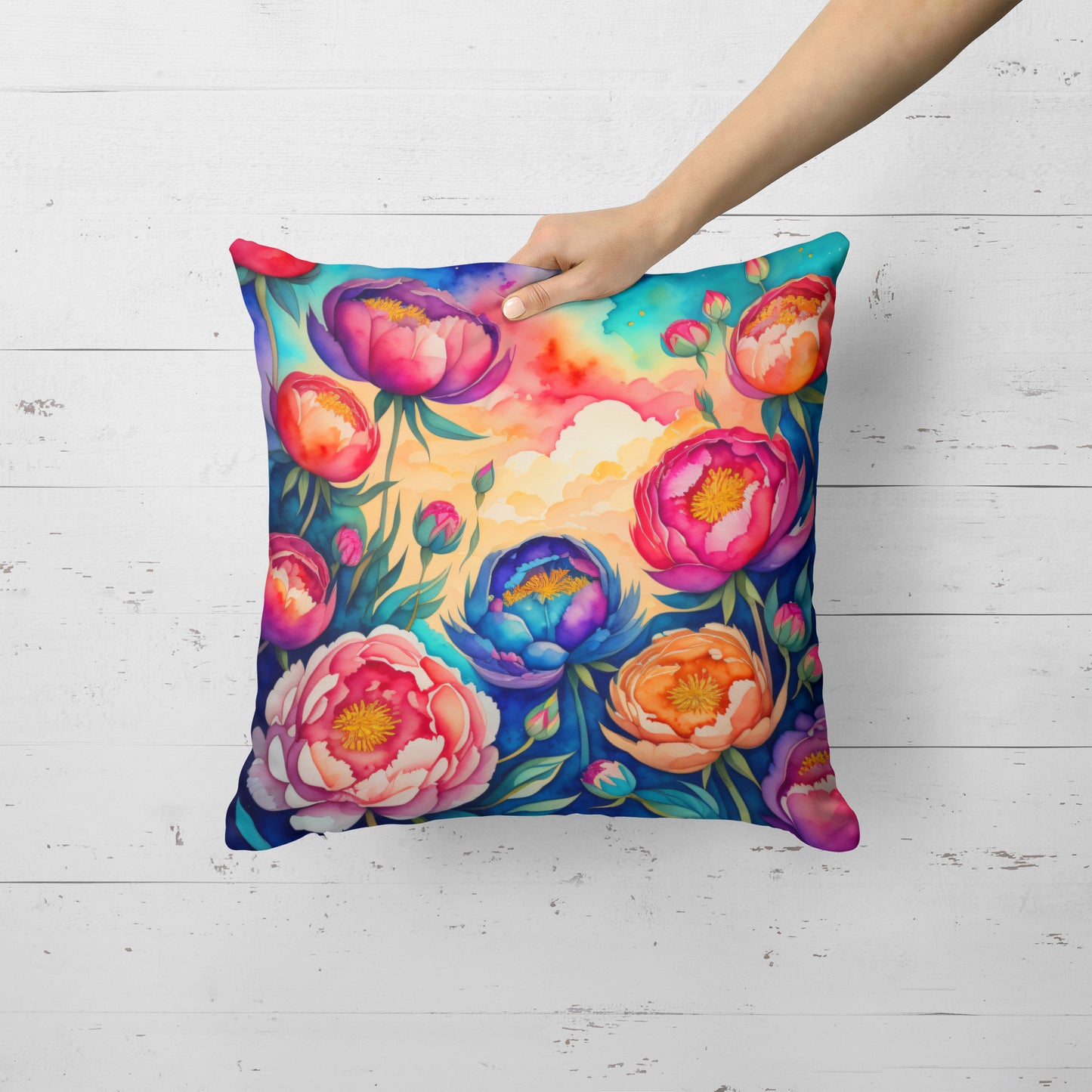 Colorful Peonies Throw Pillow