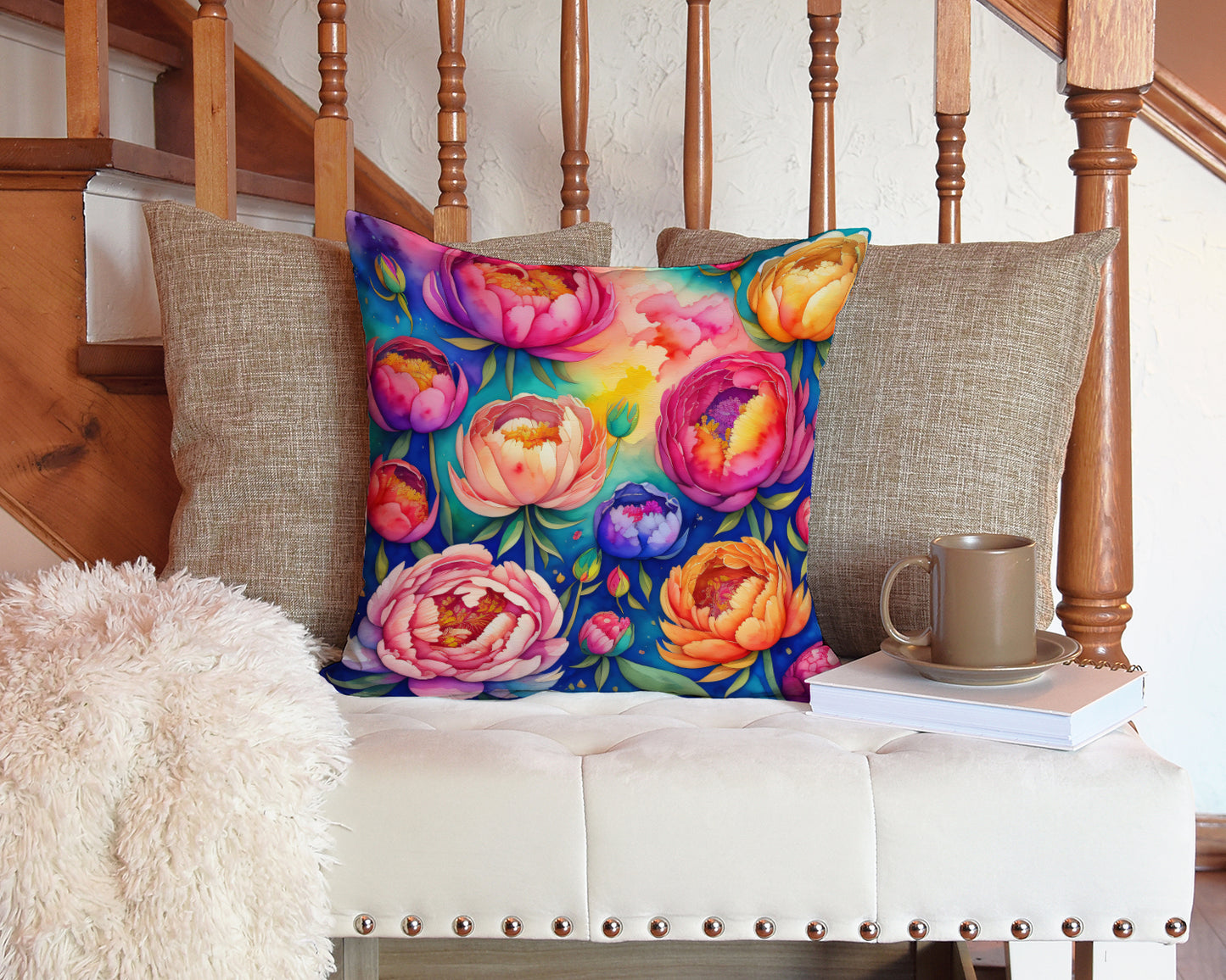 Colorful Peonies Throw Pillow