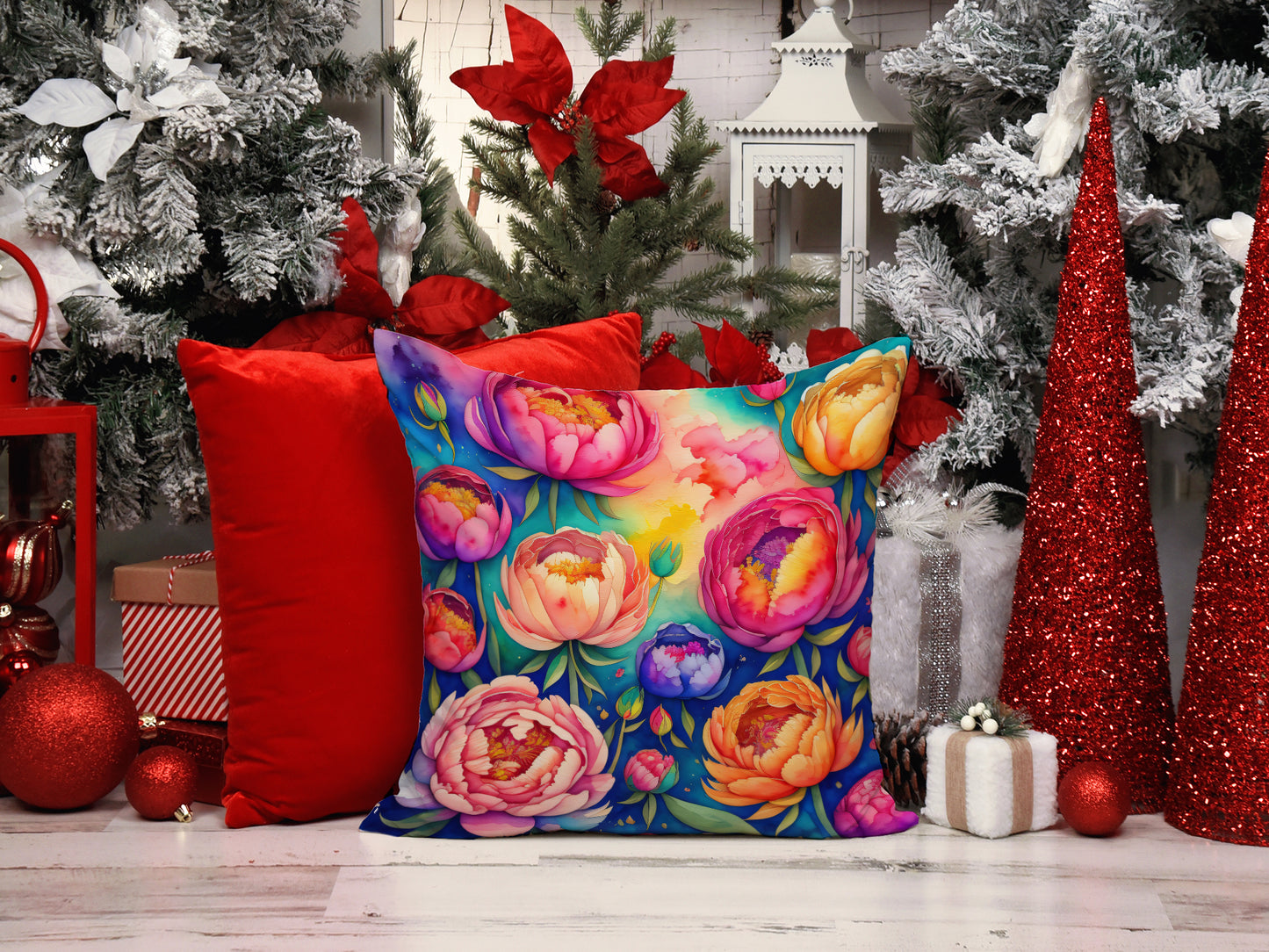 Colorful Peonies Throw Pillow