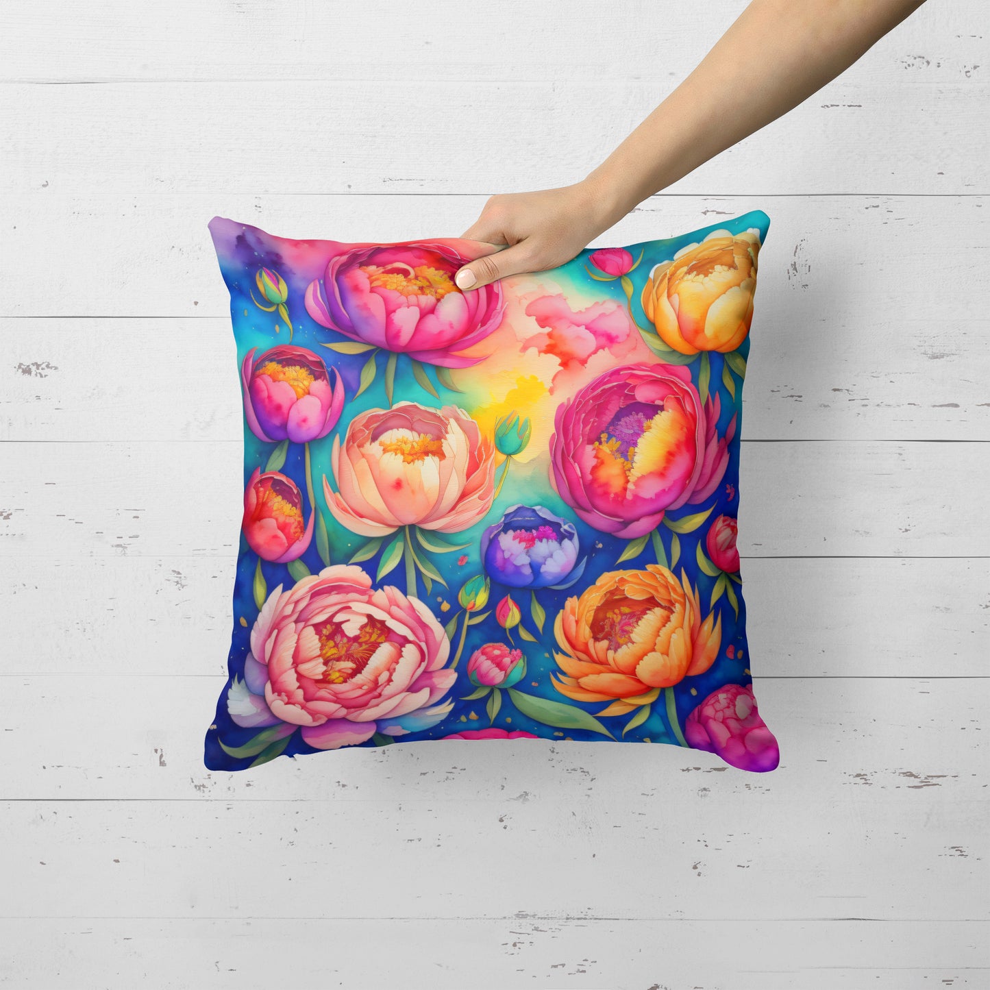 Colorful Peonies Throw Pillow