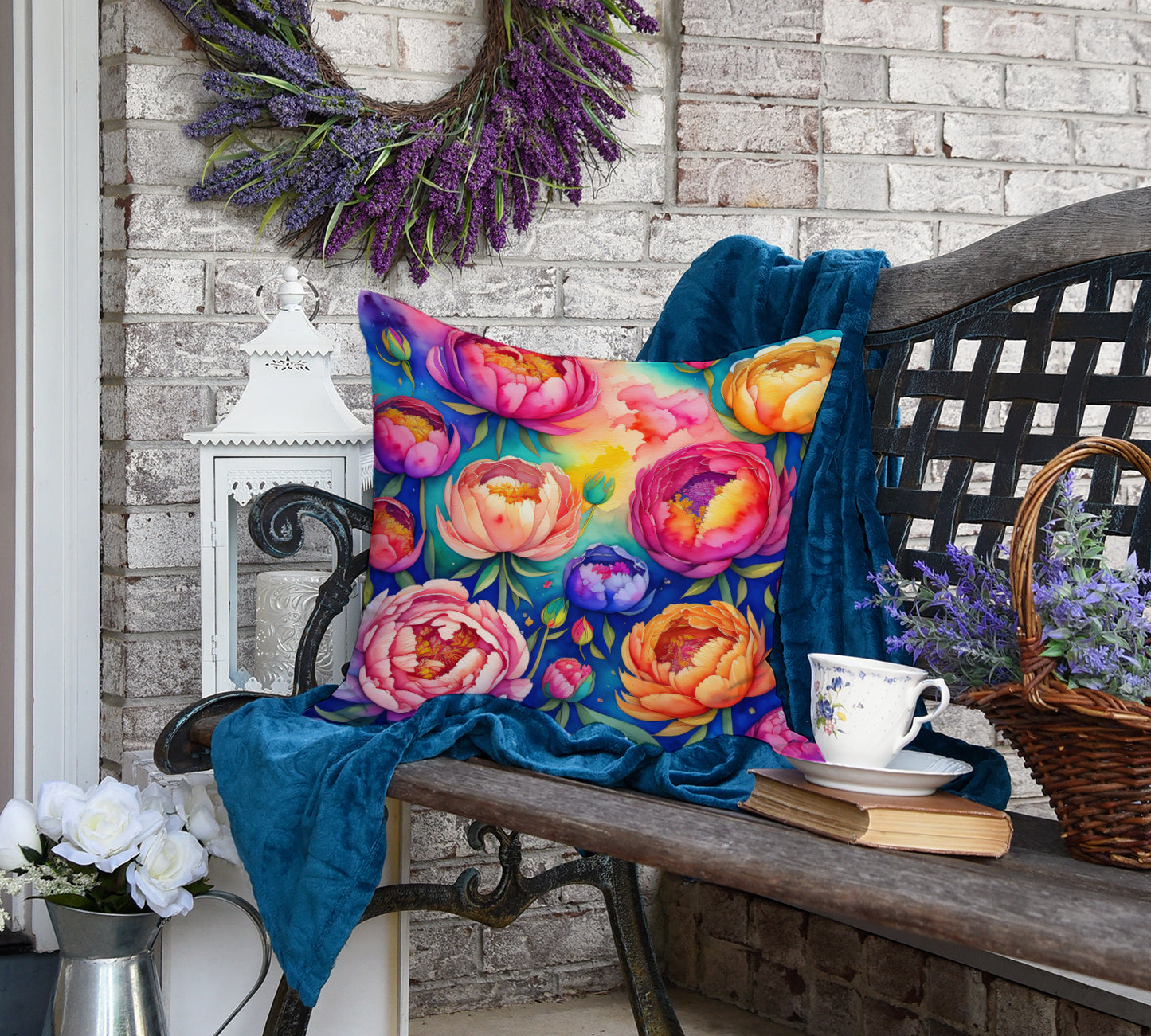 Colorful Peonies Throw Pillow