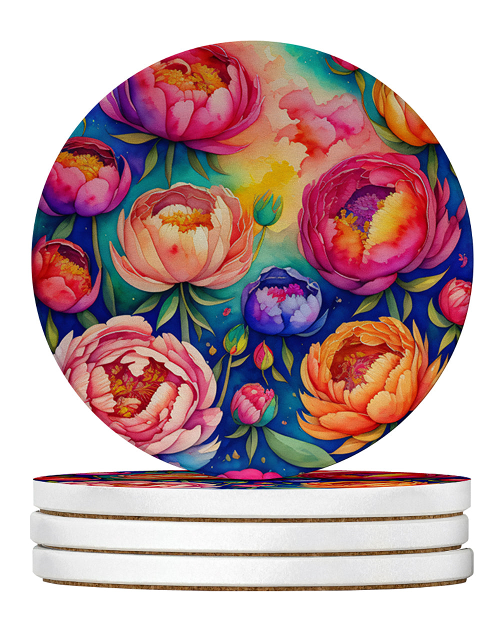 Buy this Colorful Peonies Large Sandstone Coasters Pack of 4
