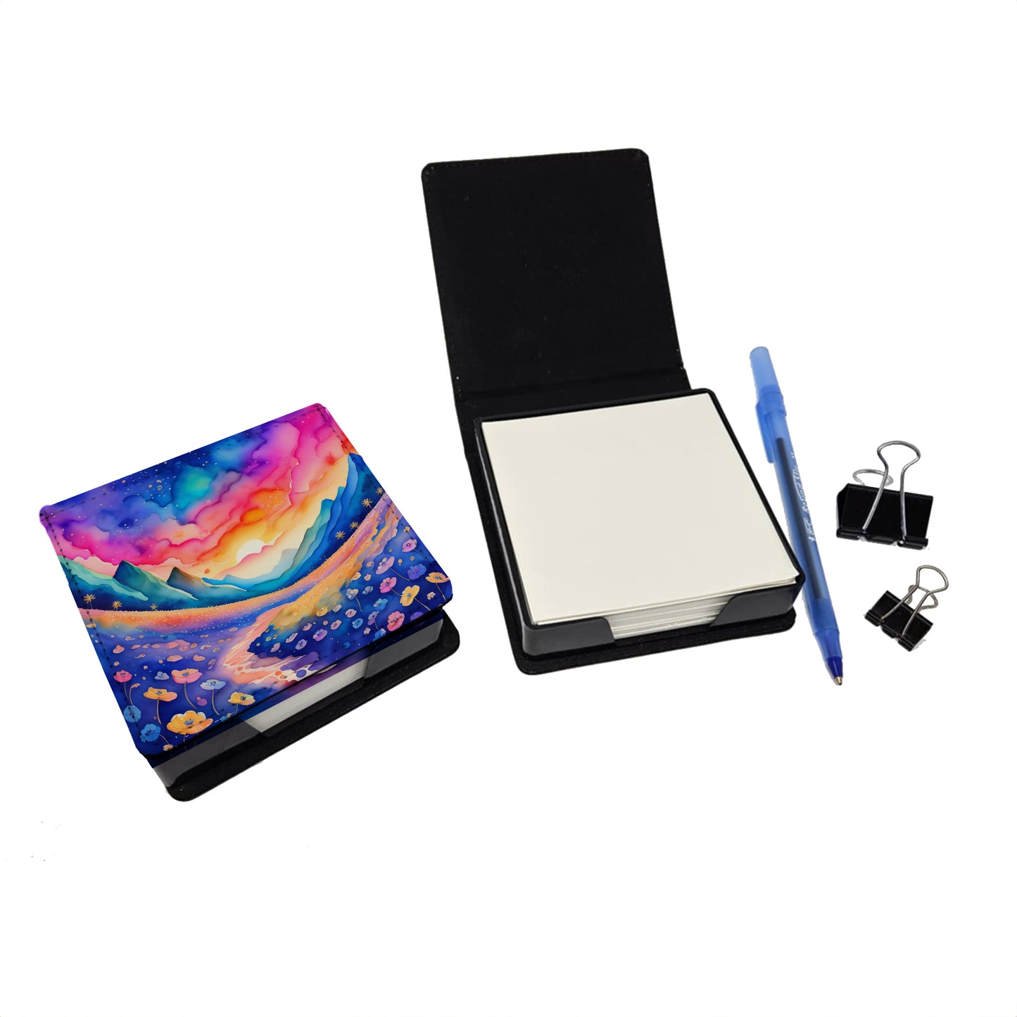 Colorful Periwinkles PU Leather Note Paper Holder