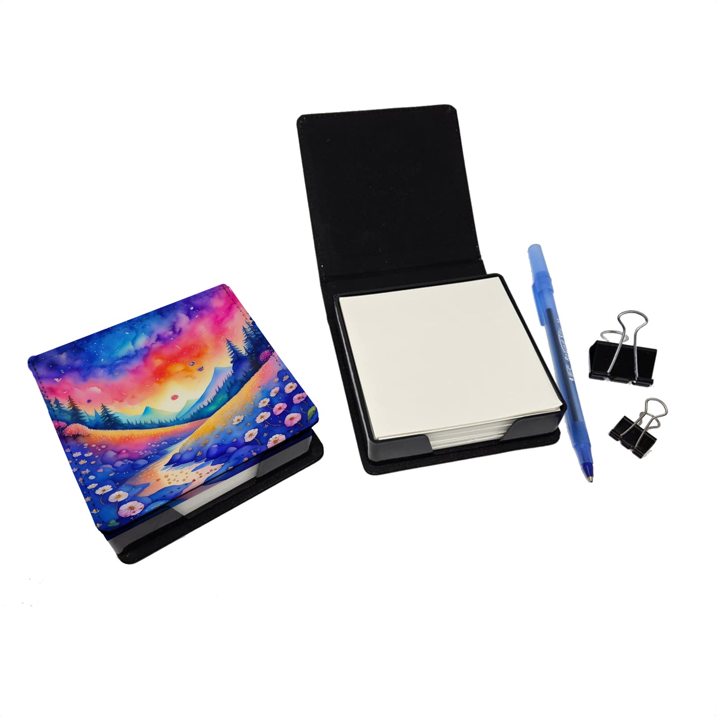 Colorful Periwinkles PU Leather Note Paper Holder