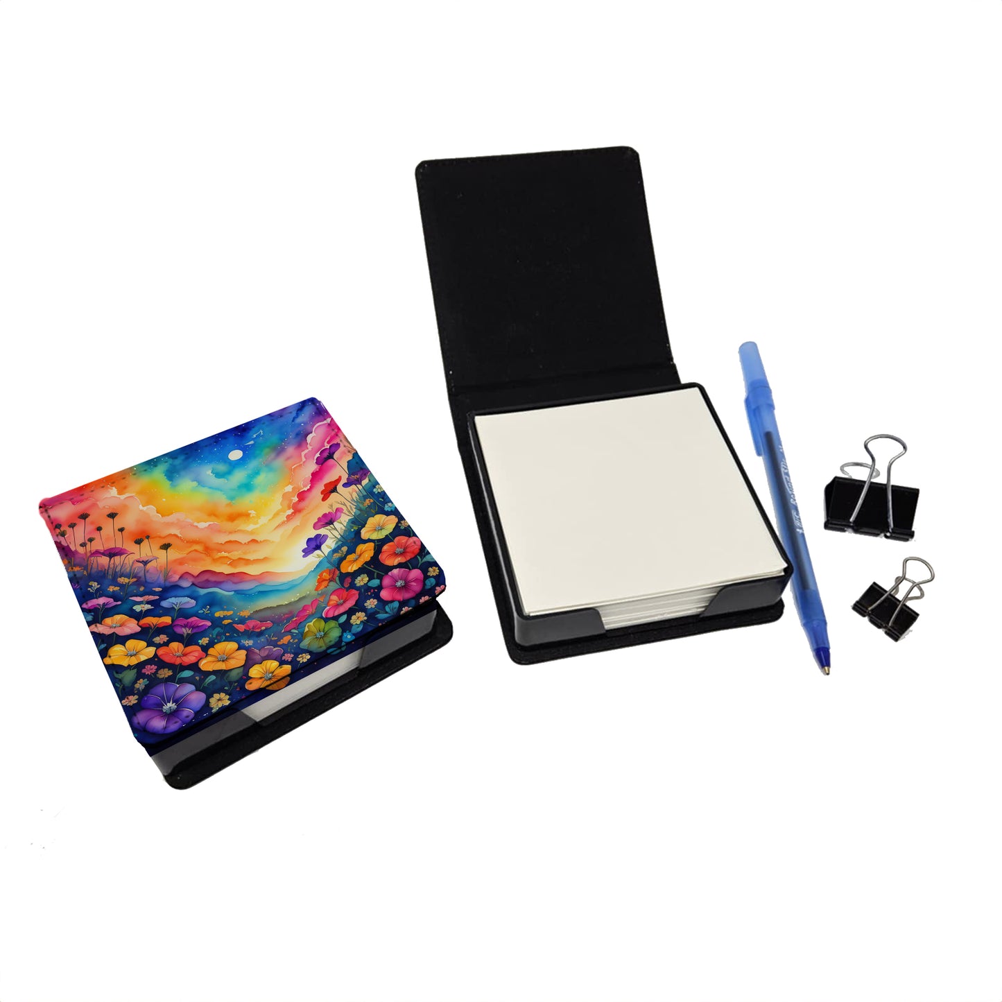 Colorful Petunias PU Leather Note Paper Holder
