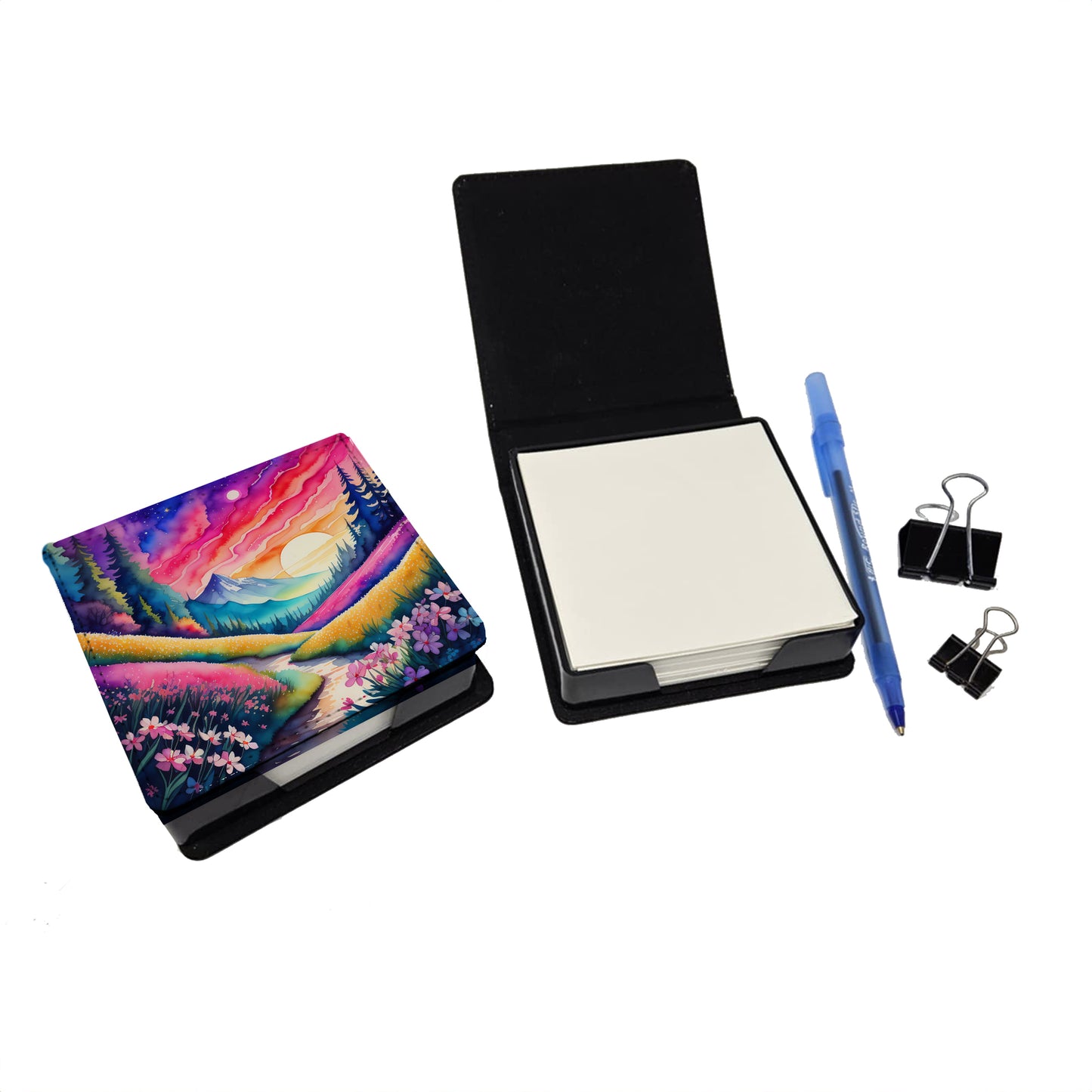 Colorful Phlox PU Leather Note Paper Holder