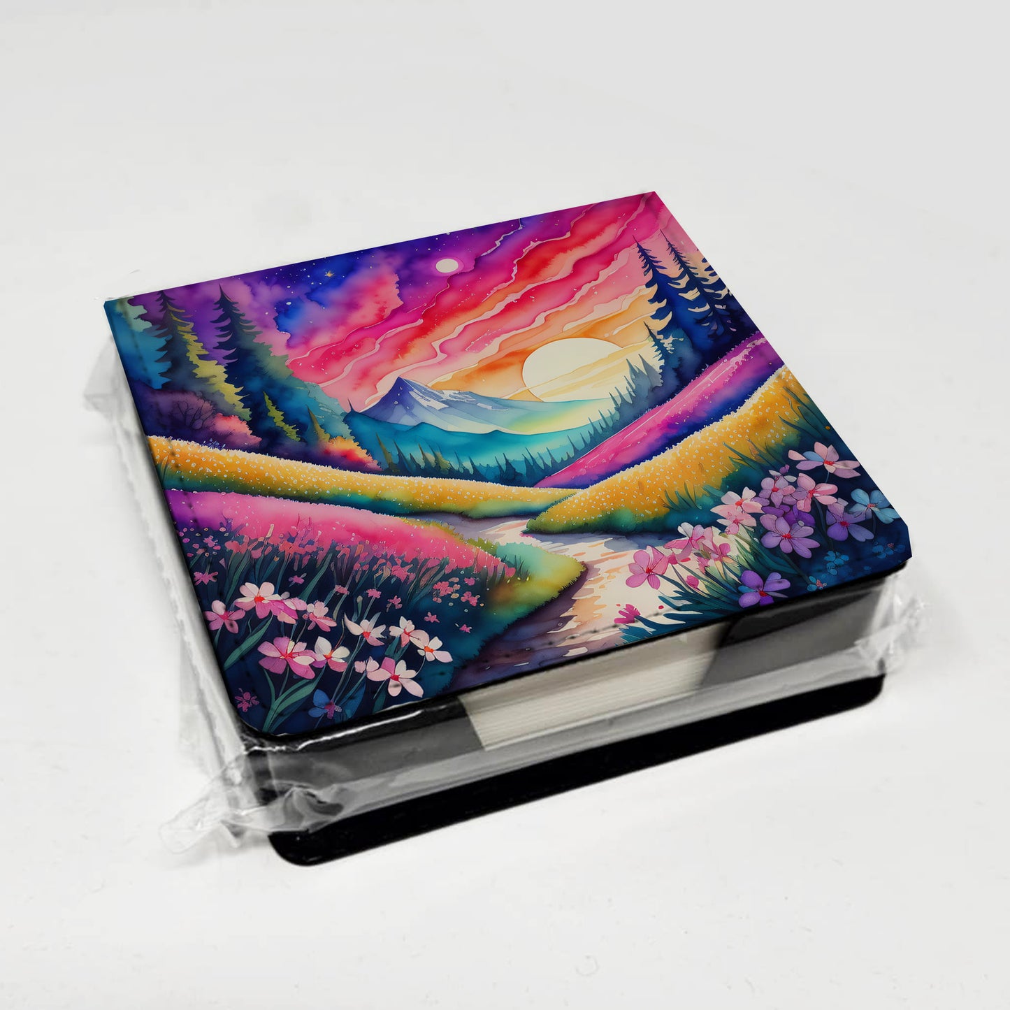 Colorful Phlox PU Leather Note Paper Holder