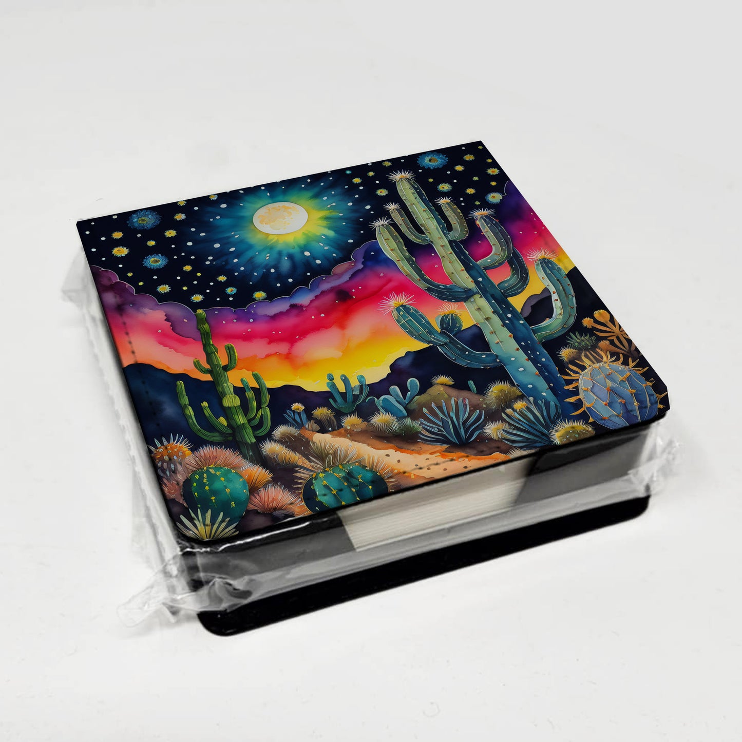 Colorful Queen of the Night Cactus PU Leather Note Paper Holder