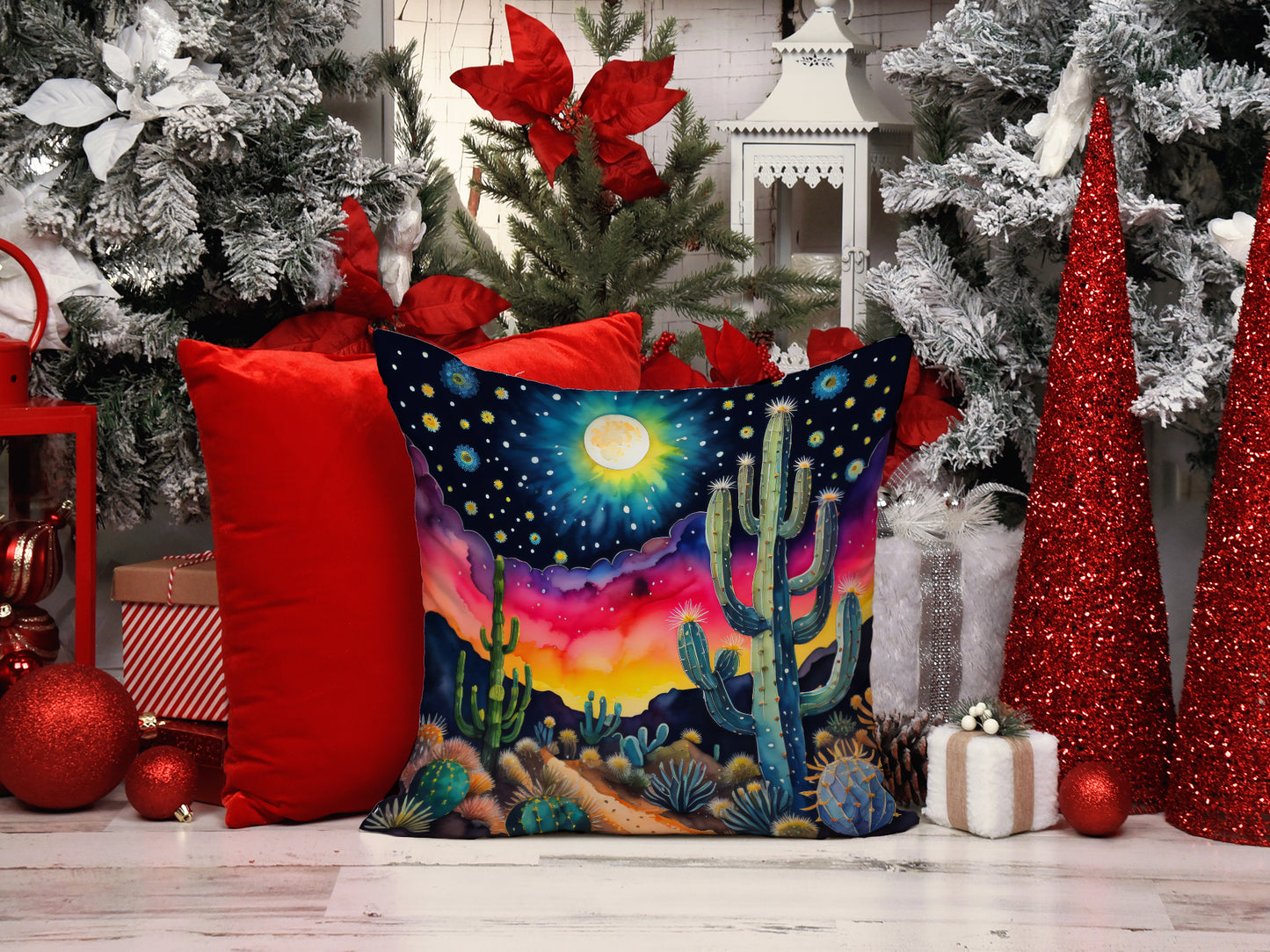 Colorful Queen of the Night Cactus Throw Pillow