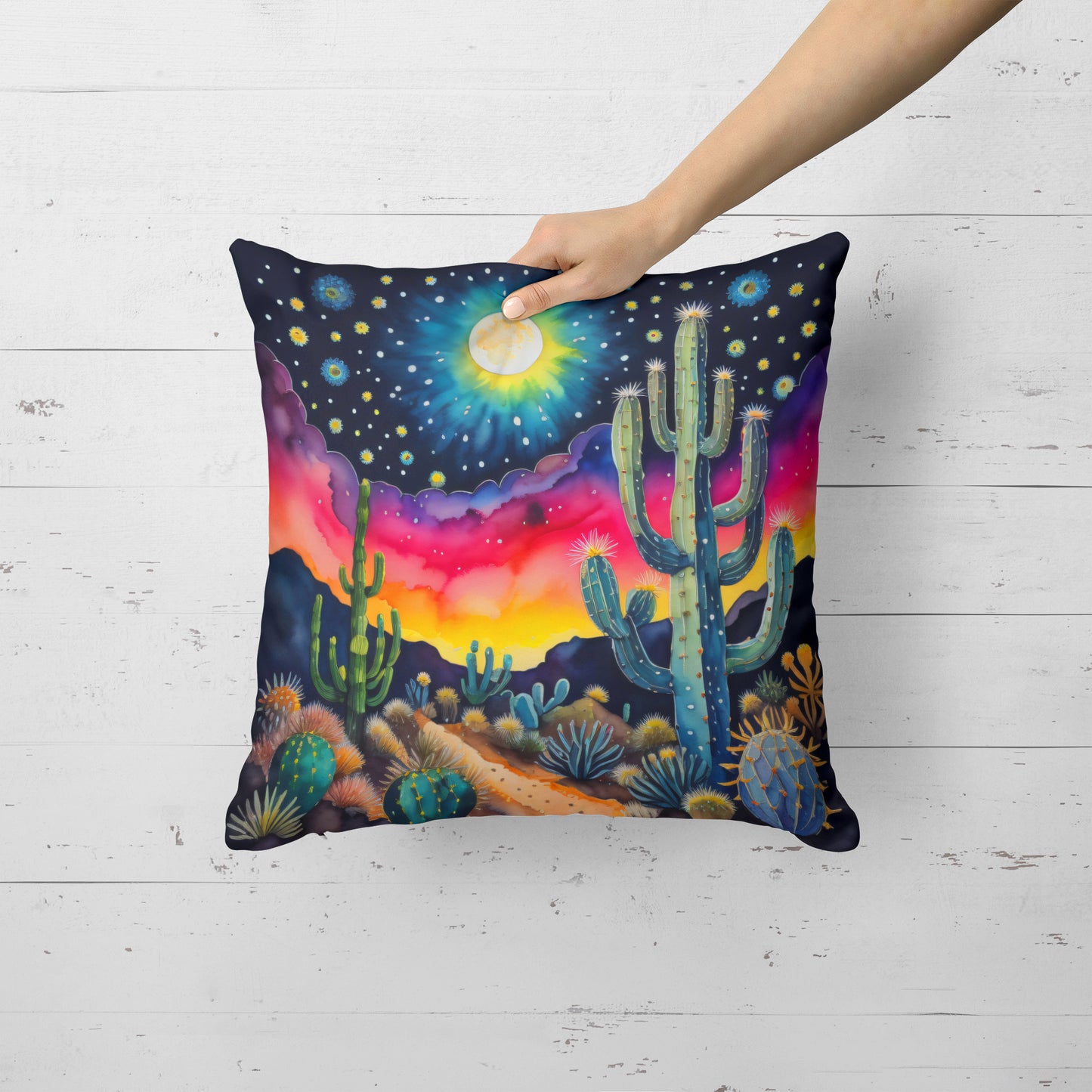 Colorful Queen of the Night Cactus Throw Pillow