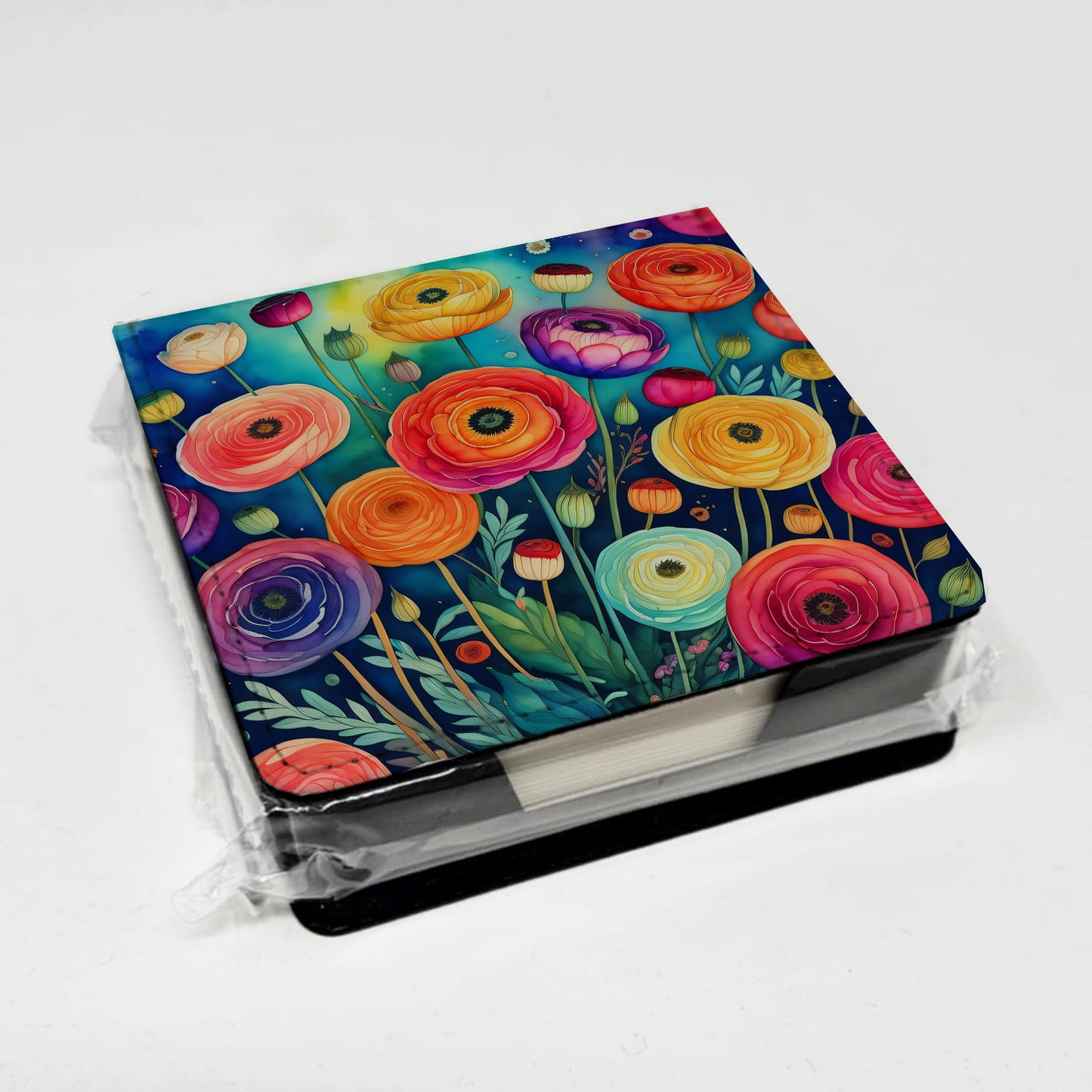 Colorful Ranunculus PU Leather Note Paper Holder