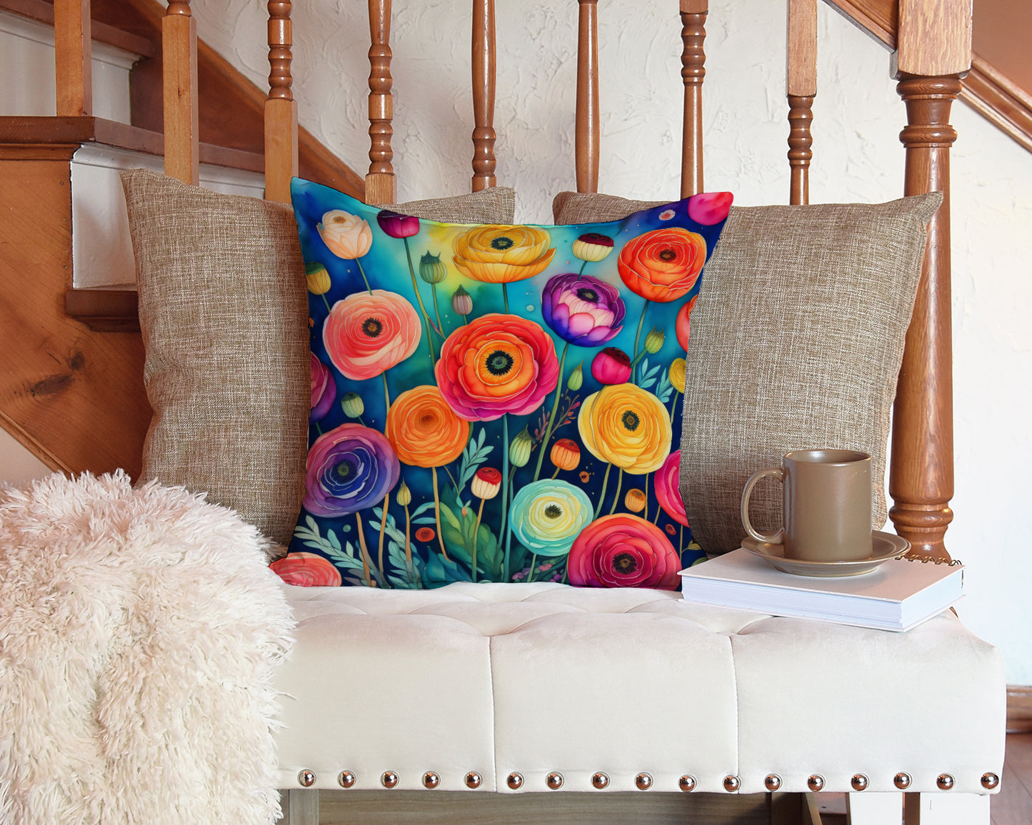 Colorful Ranunculus Throw Pillow