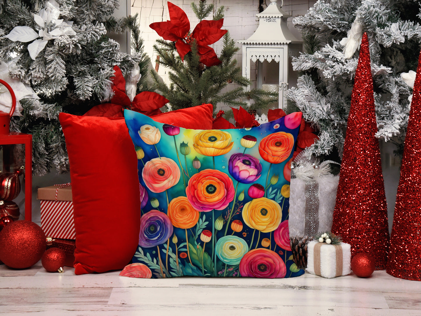 Colorful Ranunculus Throw Pillow