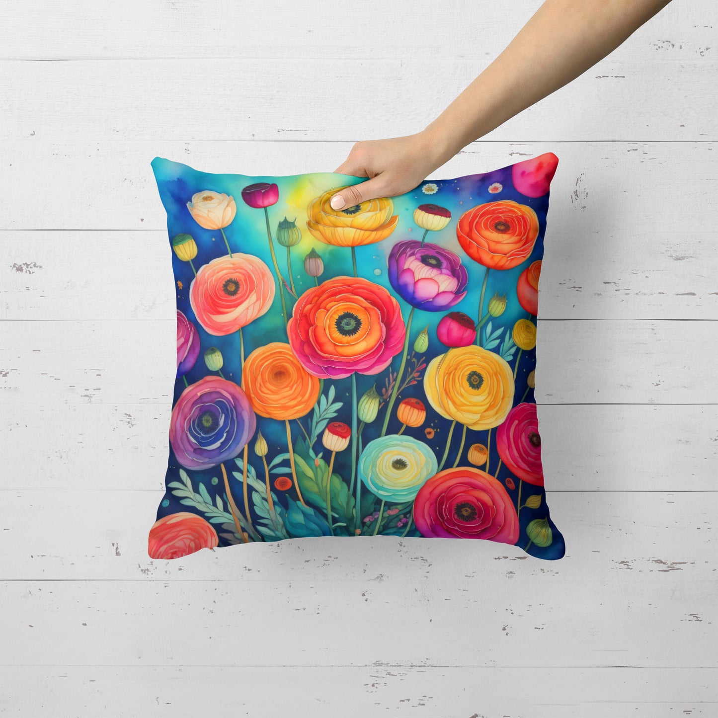 Colorful Ranunculus Throw Pillow