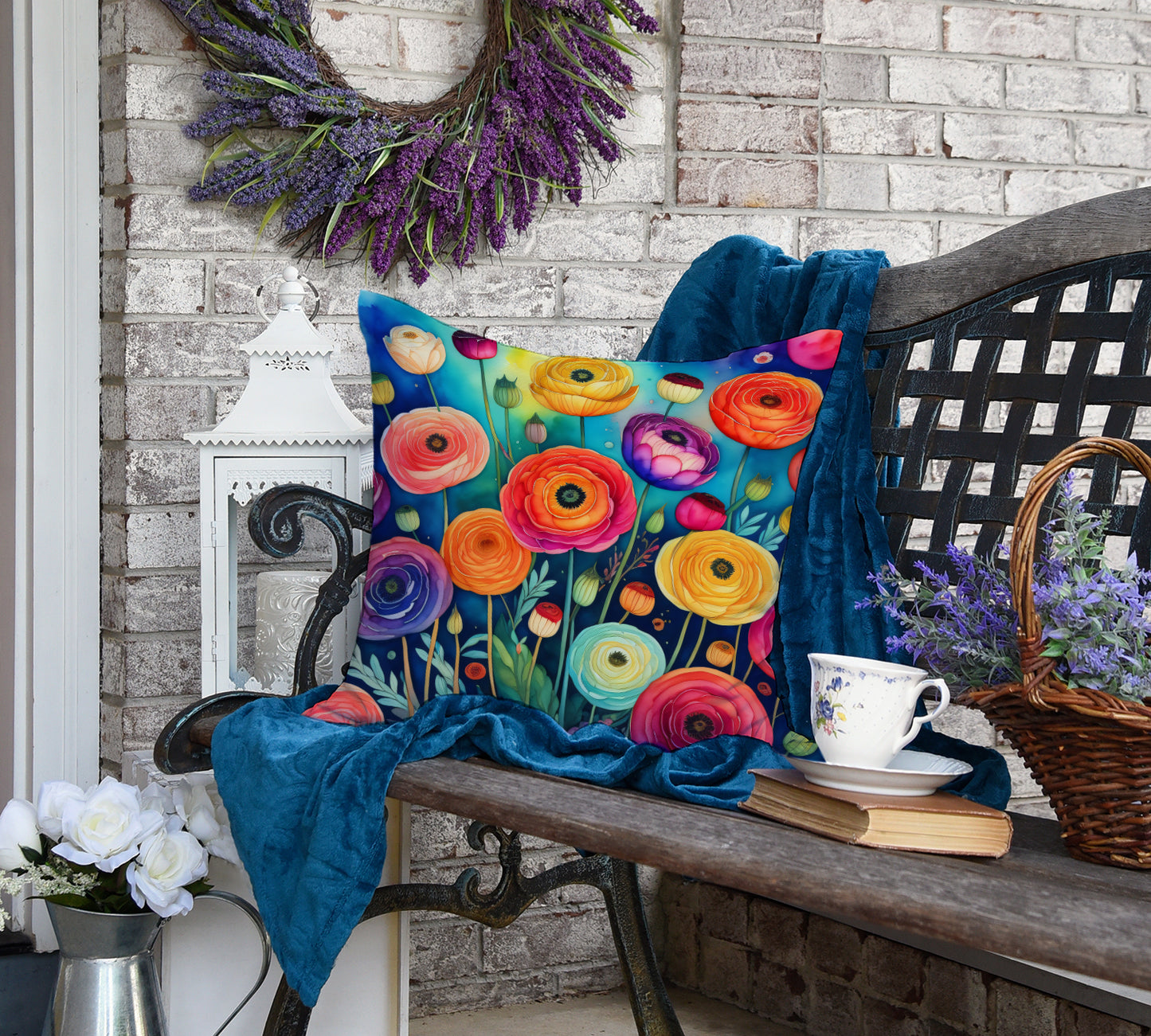 Colorful Ranunculus Throw Pillow