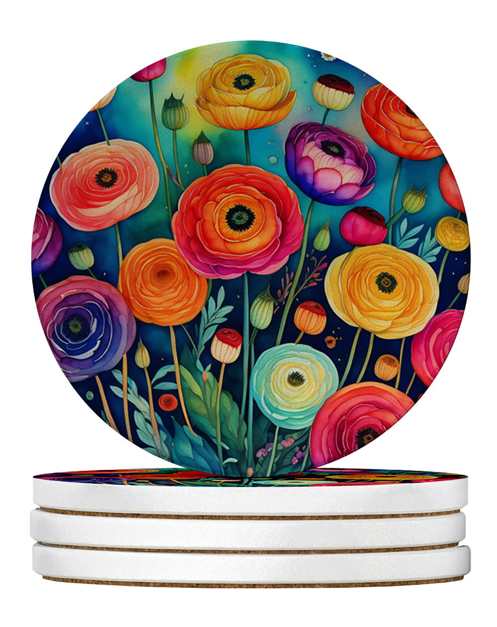 Buy this Colorful Ranunculus Large Sandstone Coasters Pack of 4