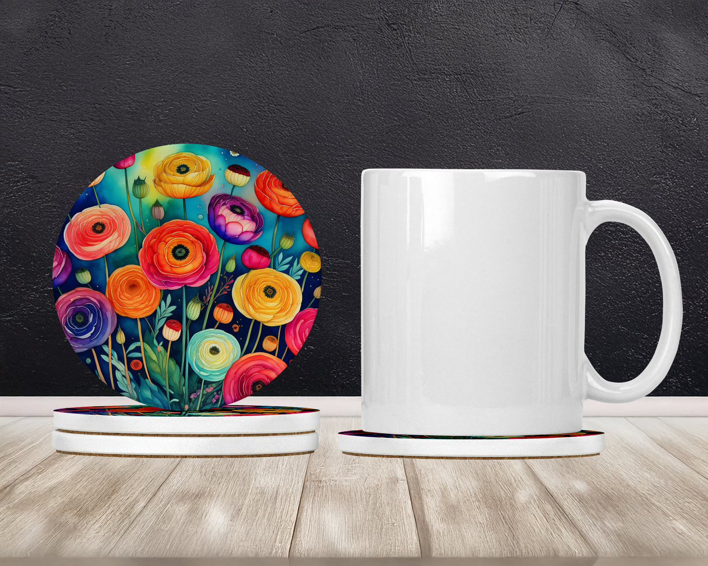 Colorful Ranunculus Large Sandstone Coasters Pack of 4