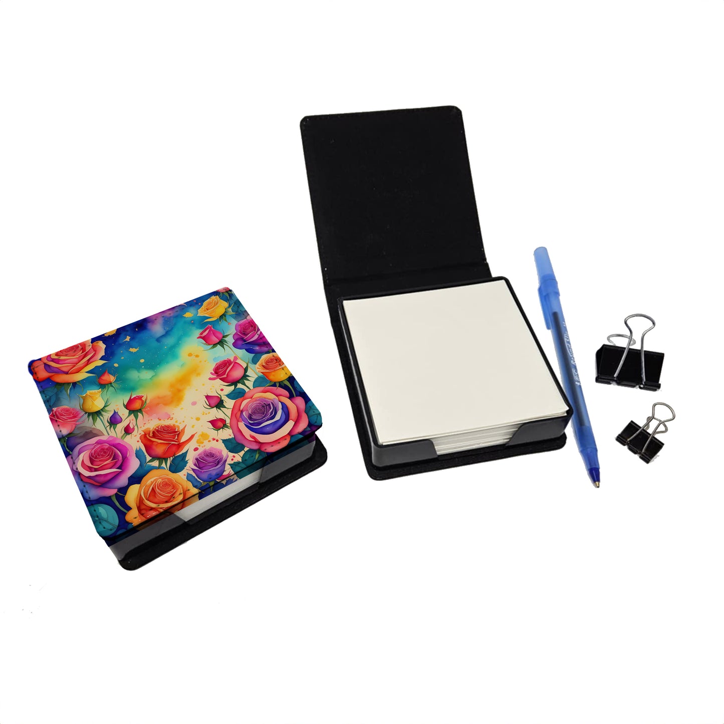 Colorful Roses PU Leather Note Paper Holder