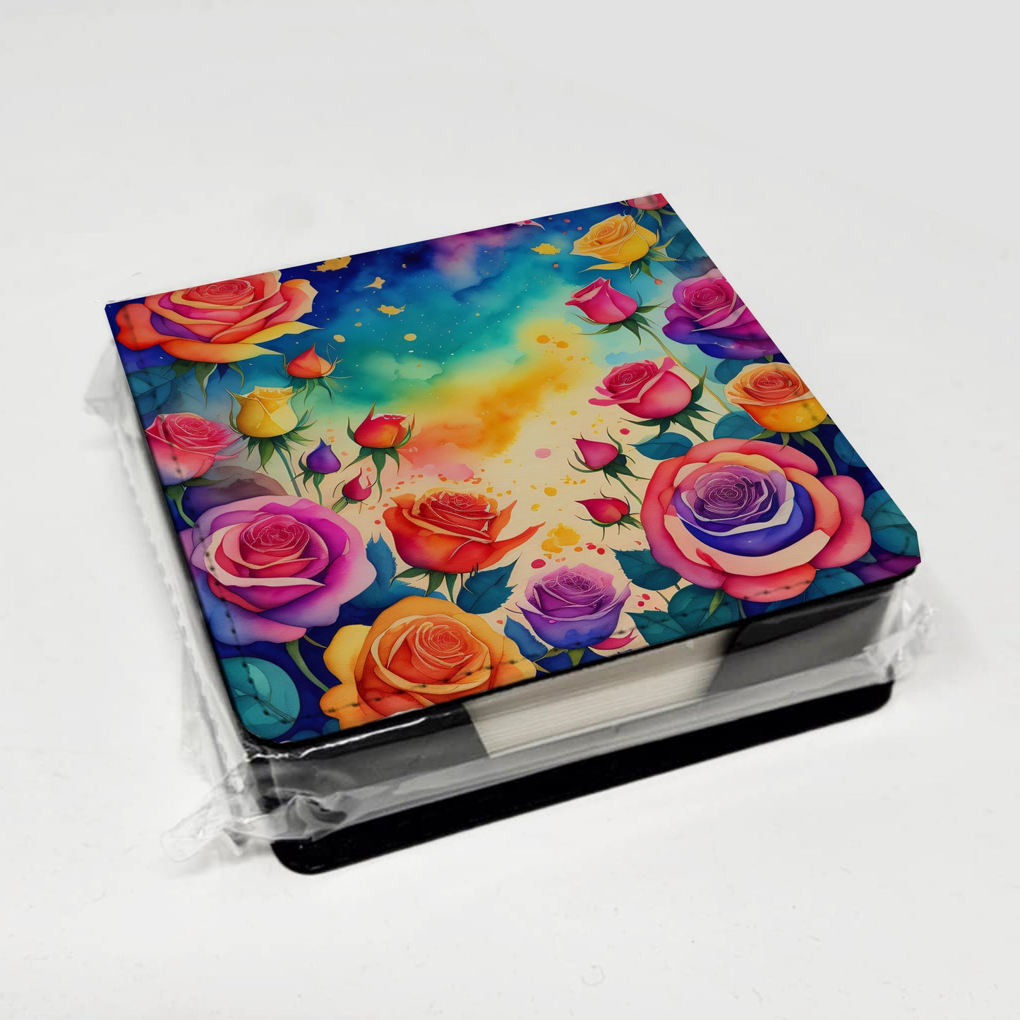 Colorful Roses PU Leather Note Paper Holder