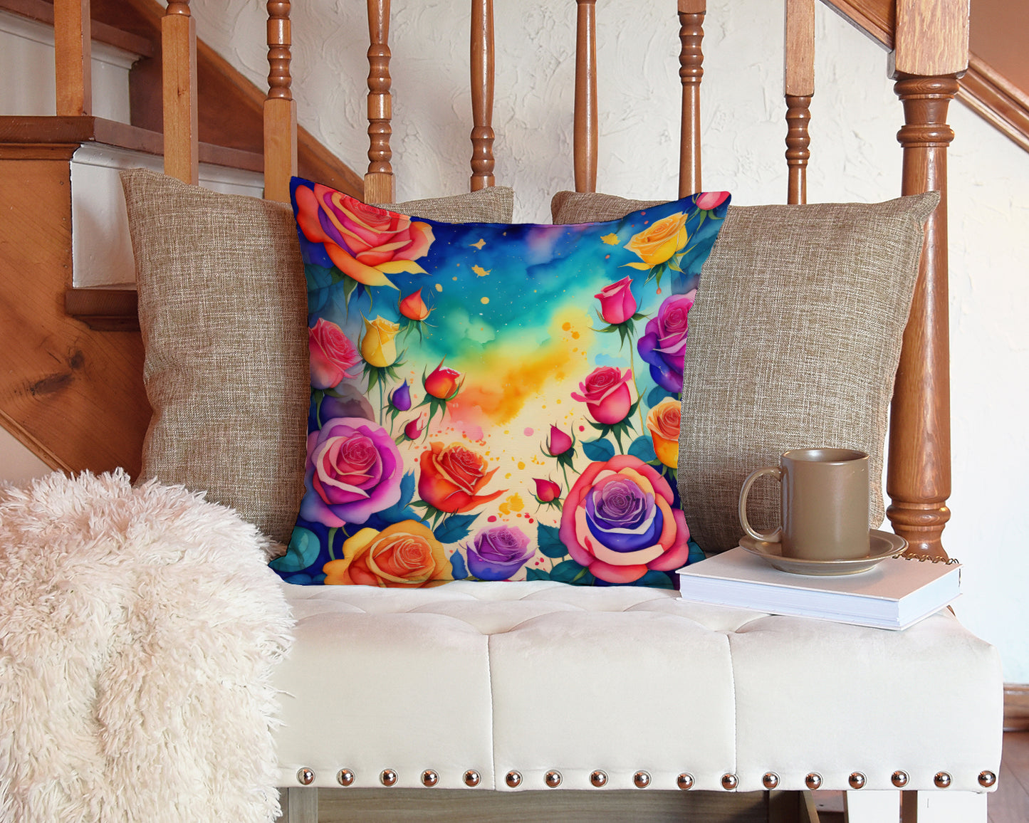 Colorful Roses Throw Pillow