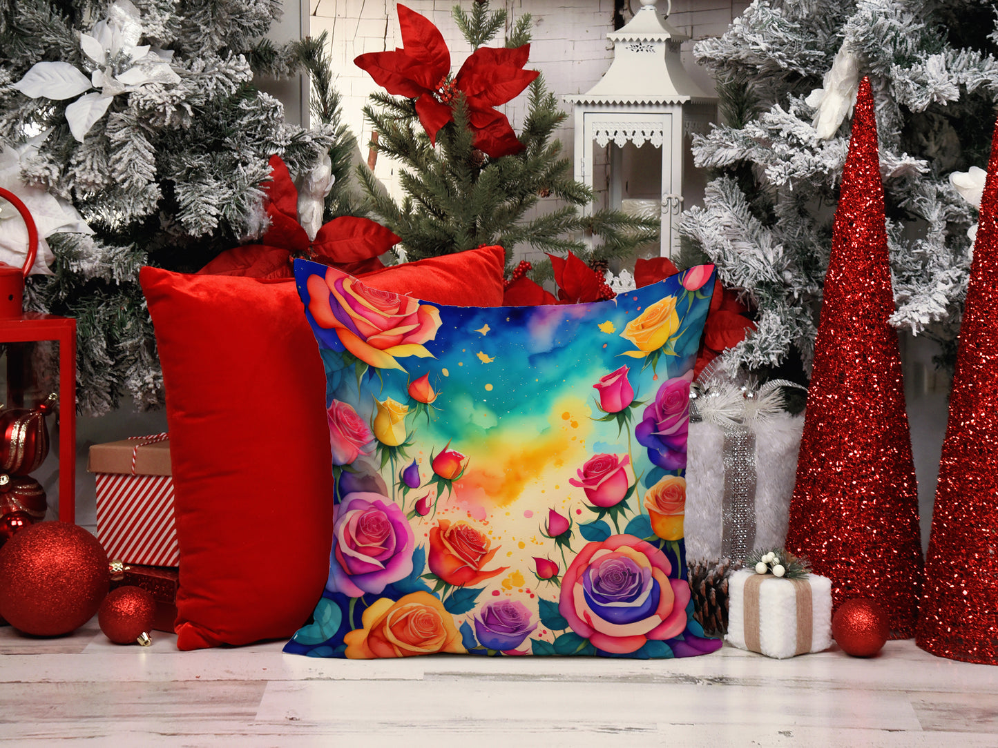 Colorful Roses Throw Pillow