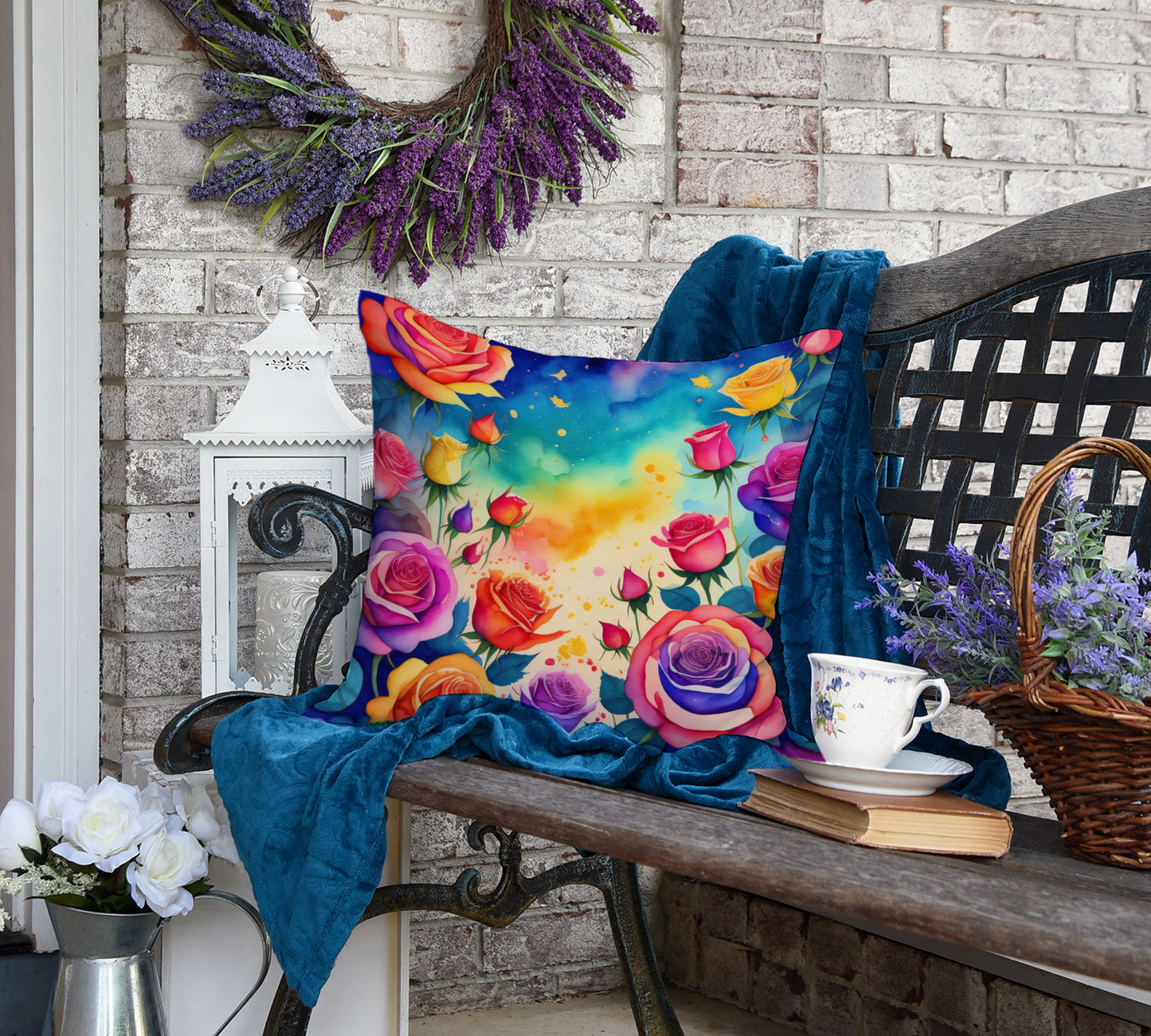 Colorful Roses Throw Pillow