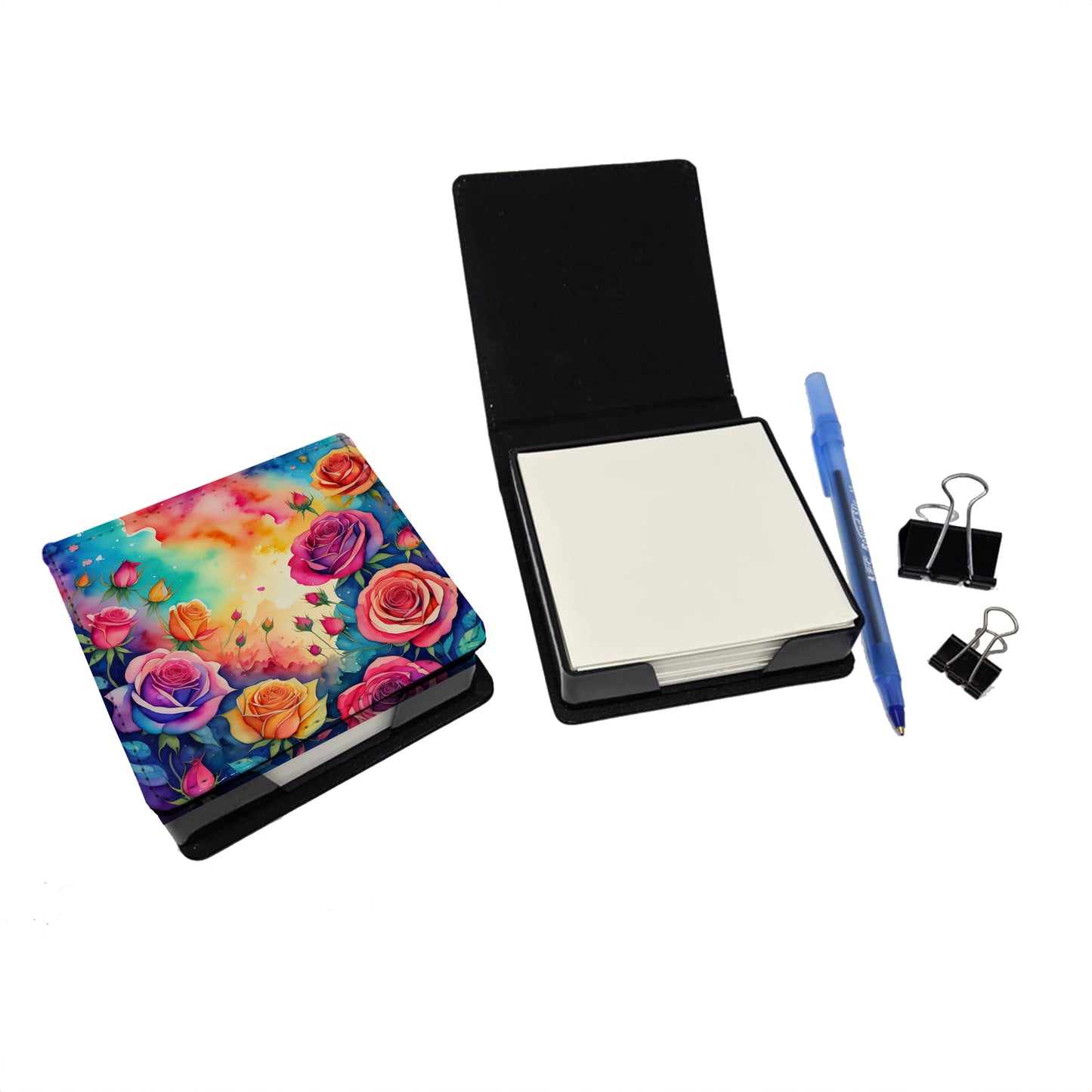 Colorful Roses PU Leather Note Paper Holder