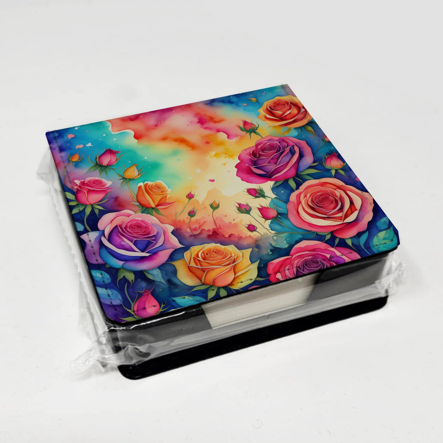 Colorful Roses PU Leather Note Paper Holder