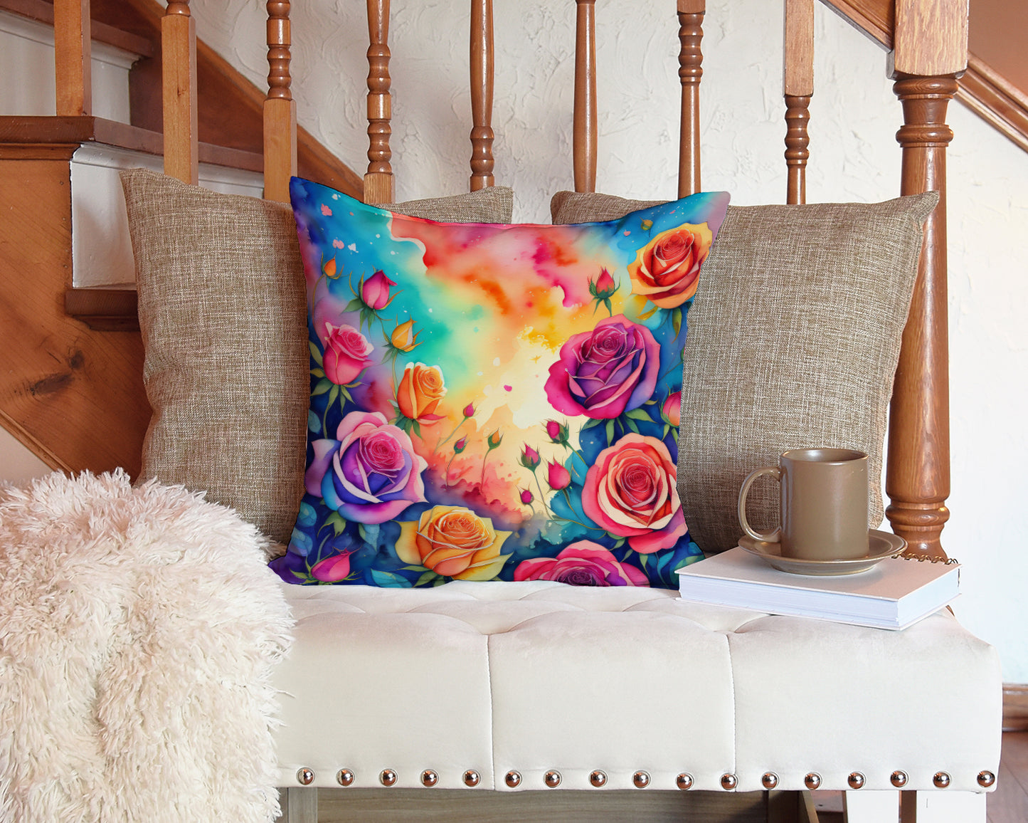 Colorful Roses Throw Pillow