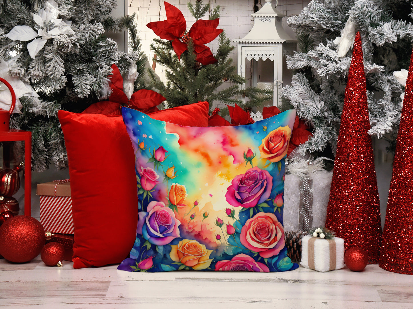 Colorful Roses Throw Pillow