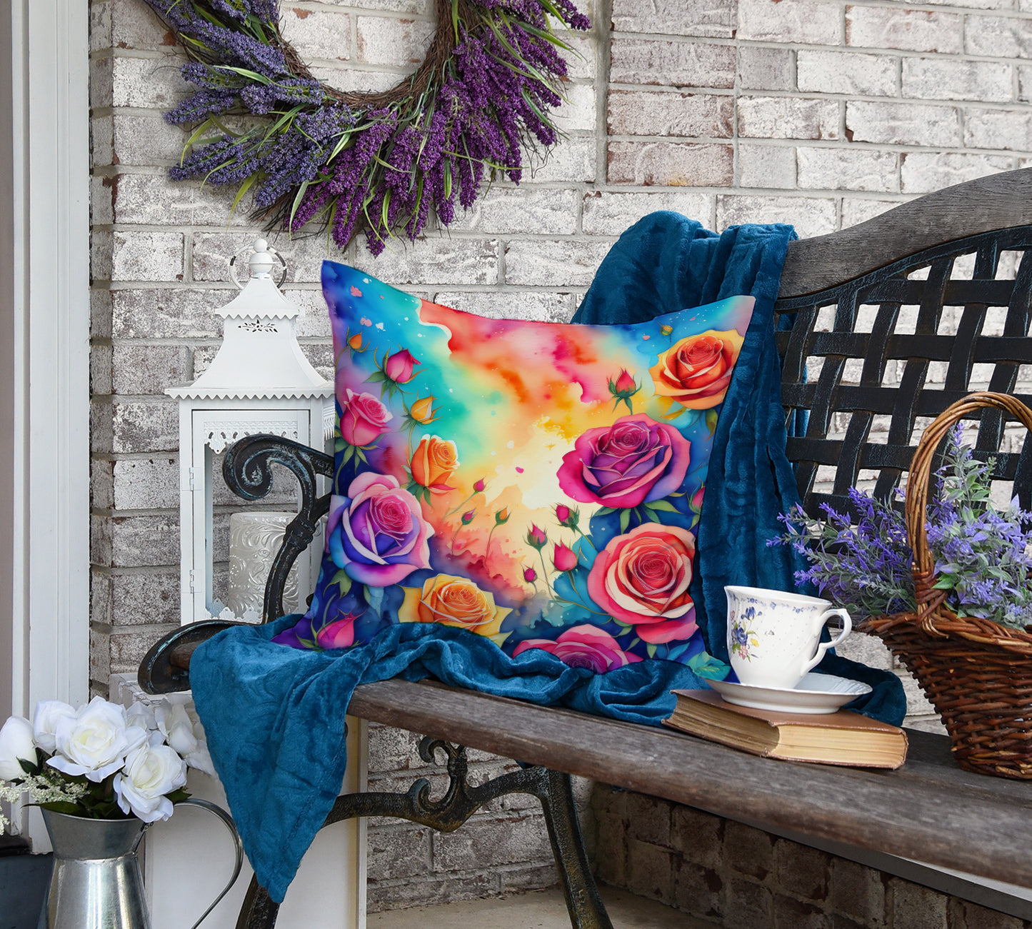 Colorful Roses Throw Pillow