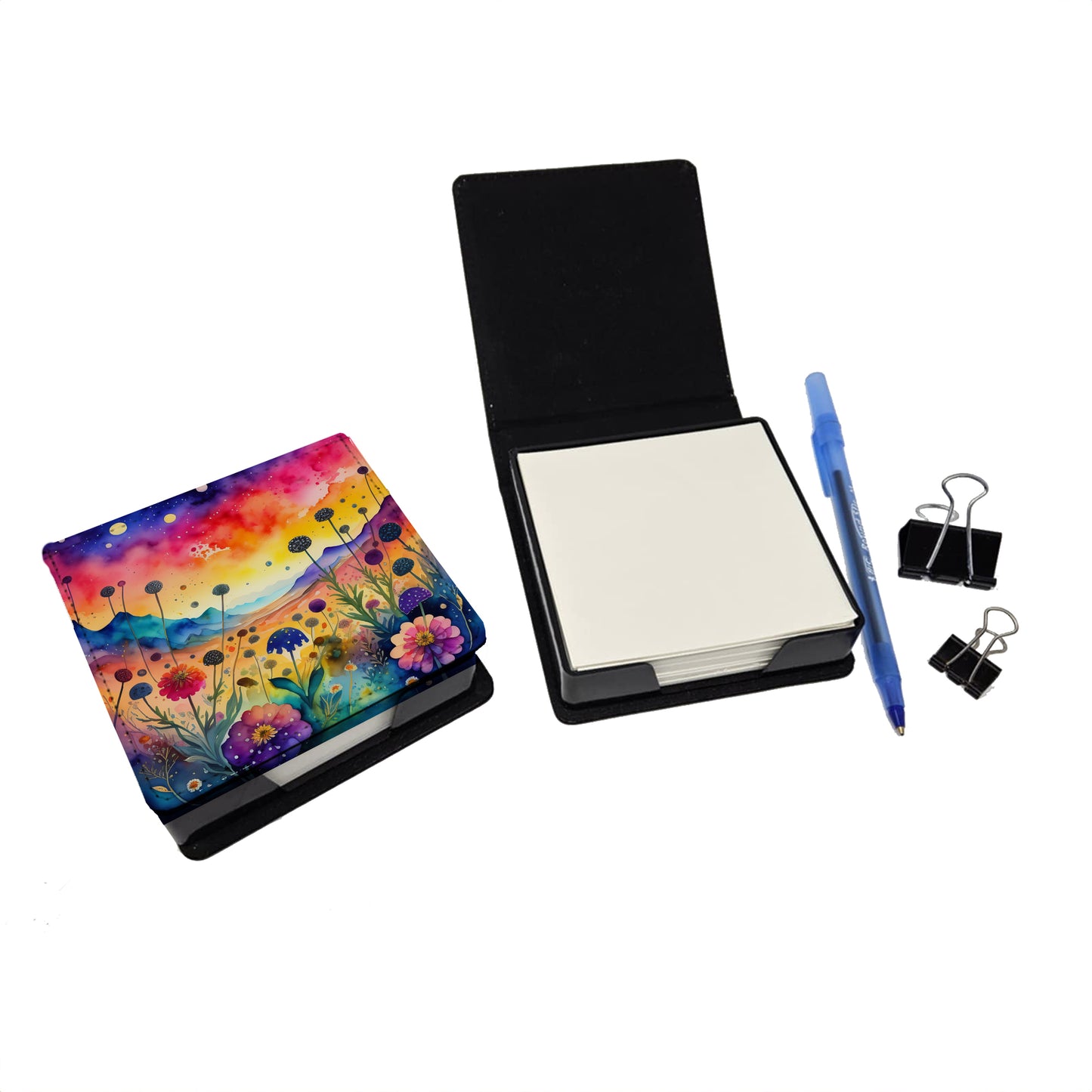 Colorful Scabiosa PU Leather Note Paper Holder