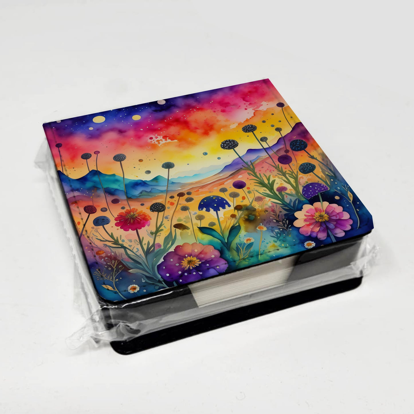 Colorful Scabiosa PU Leather Note Paper Holder