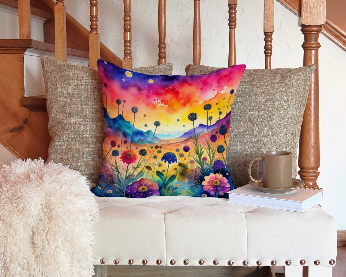 Colorful Scabiosa Throw Pillow