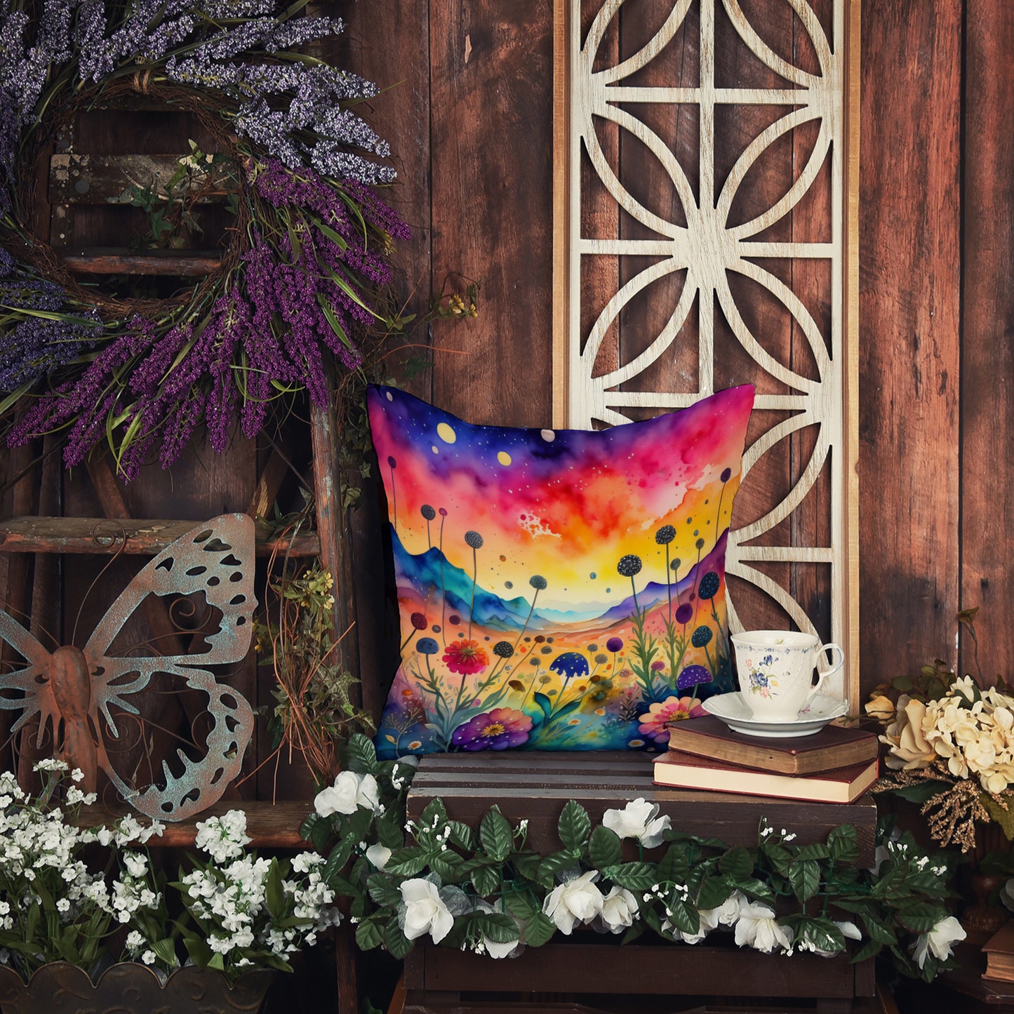 Colorful Scabiosa Throw Pillow
