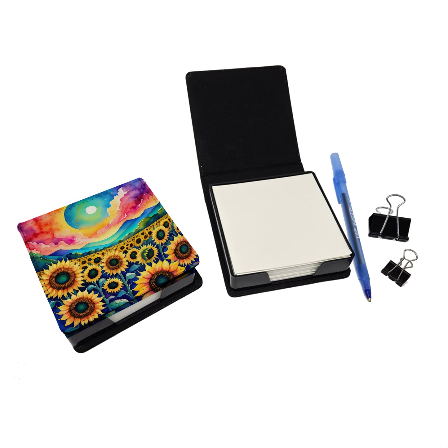 Colorful Sunflowers PU Leather Note Paper Holder