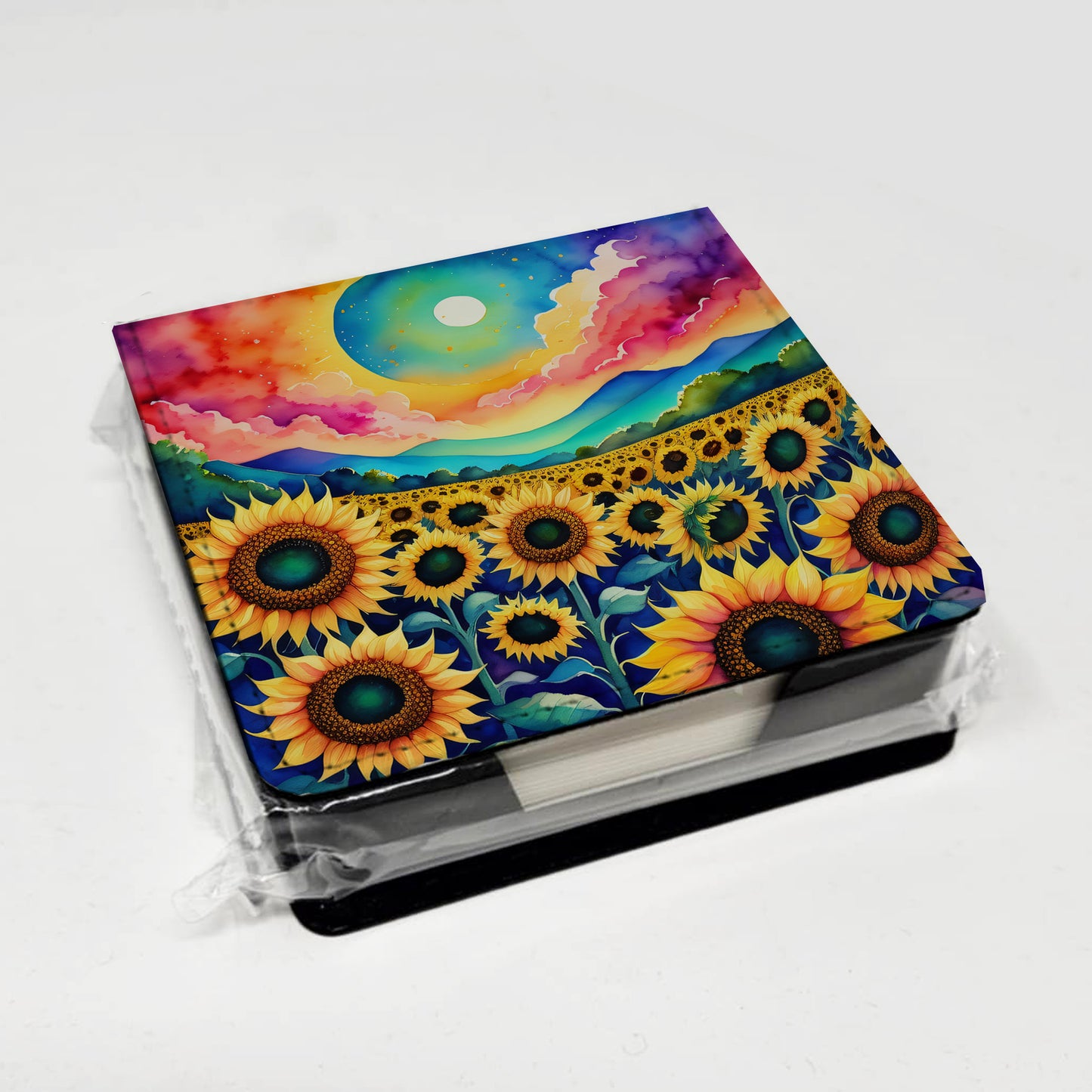 Colorful Sunflowers PU Leather Note Paper Holder