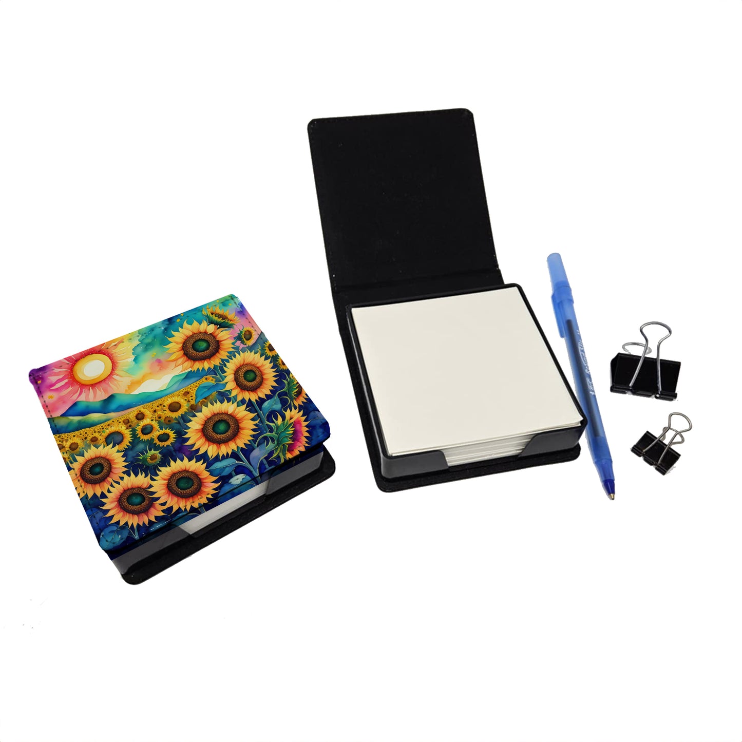 Colorful Sunflowers PU Leather Note Paper Holder