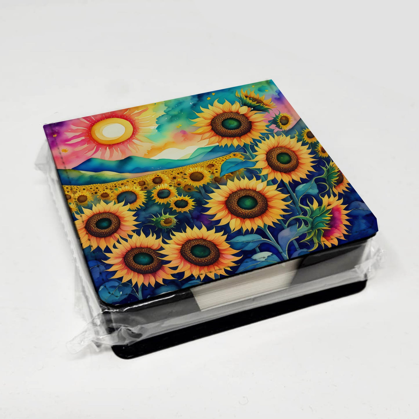 Colorful Sunflowers PU Leather Note Paper Holder