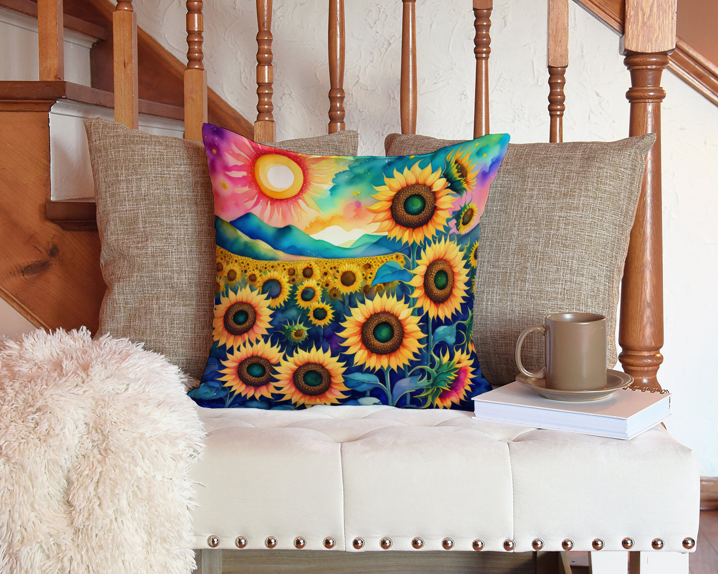 Colorful Sunflowers Throw Pillow