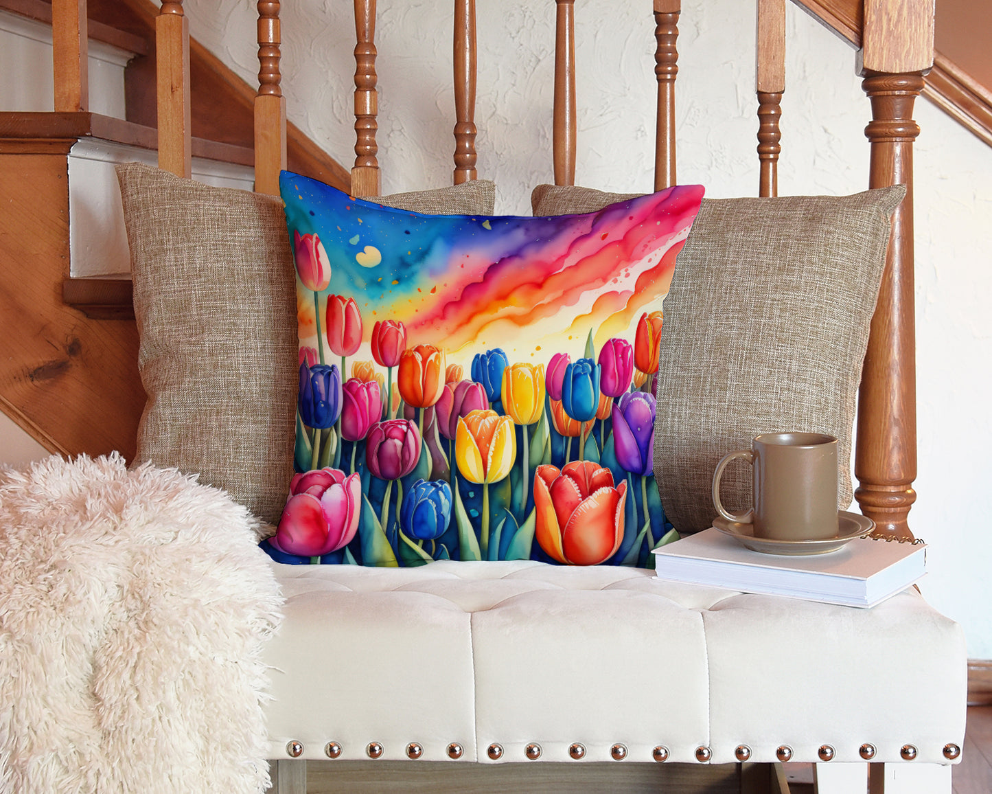 Colorful Tulips Throw Pillow