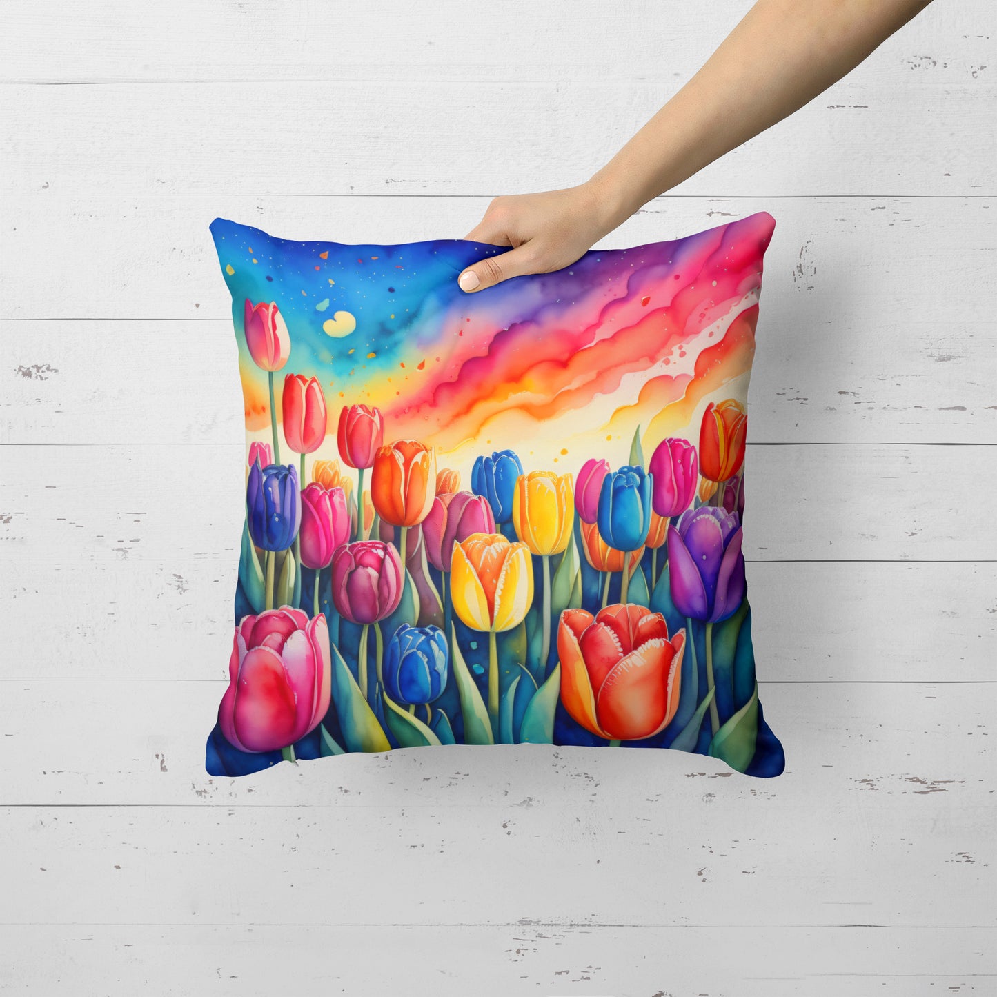 Colorful Tulips Throw Pillow